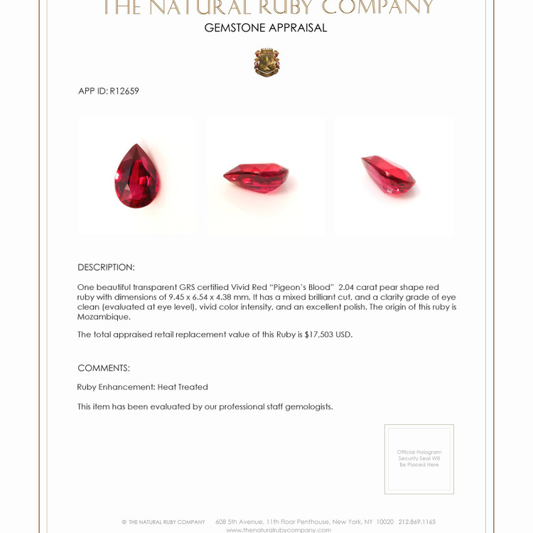 2.04 Ct. Ruby from Mozambique