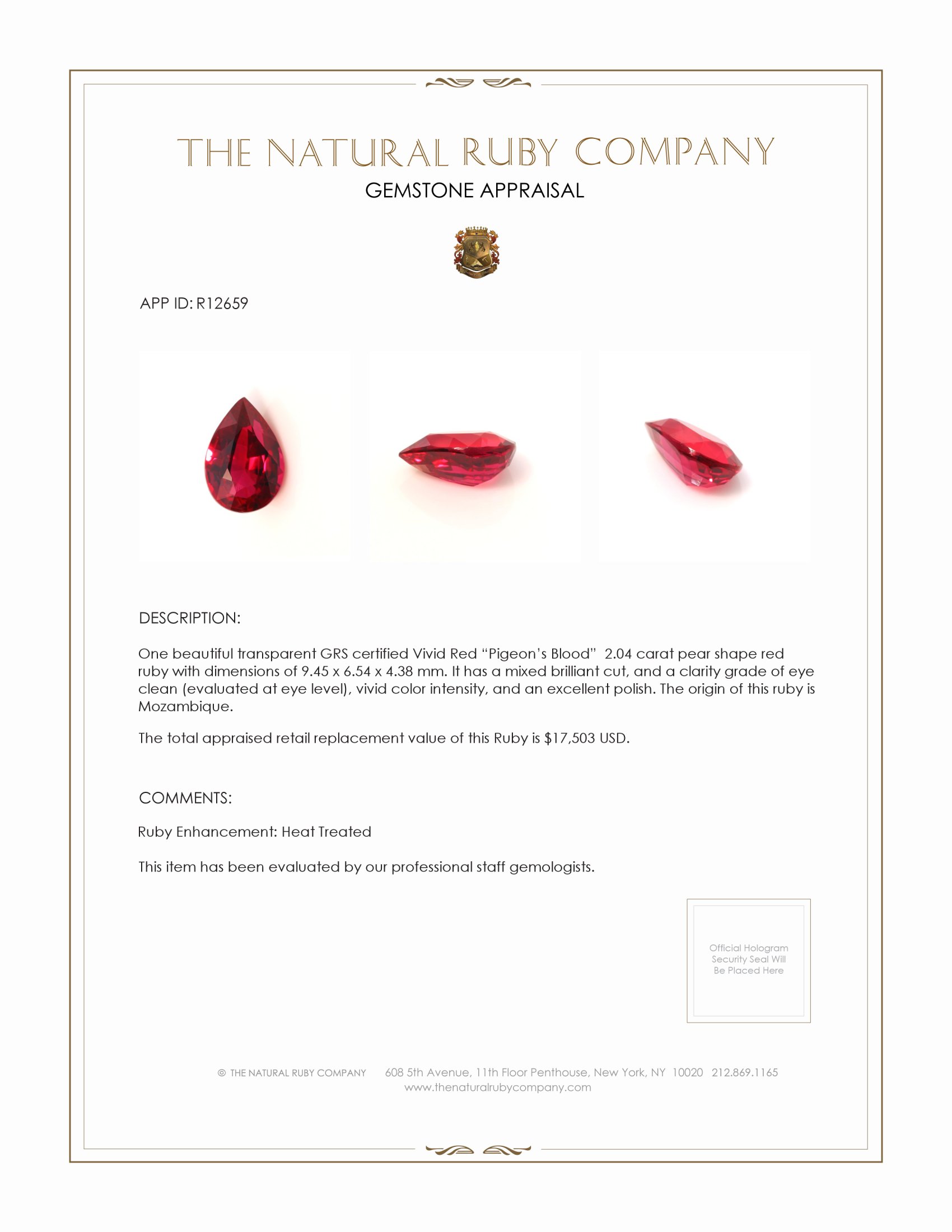 2.04 Ct. Ruby from Mozambique