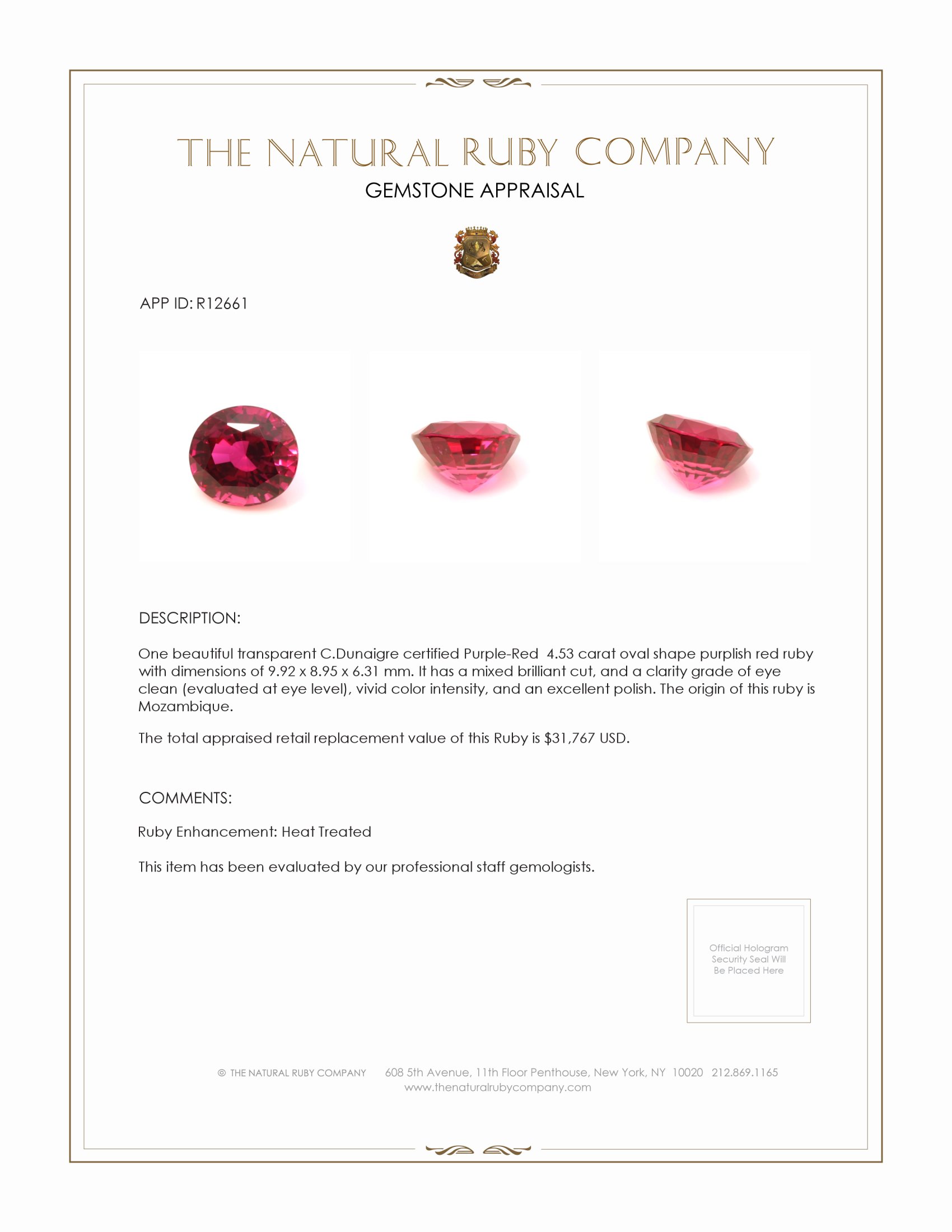 4.53 Ct. Ruby from Mozambique
