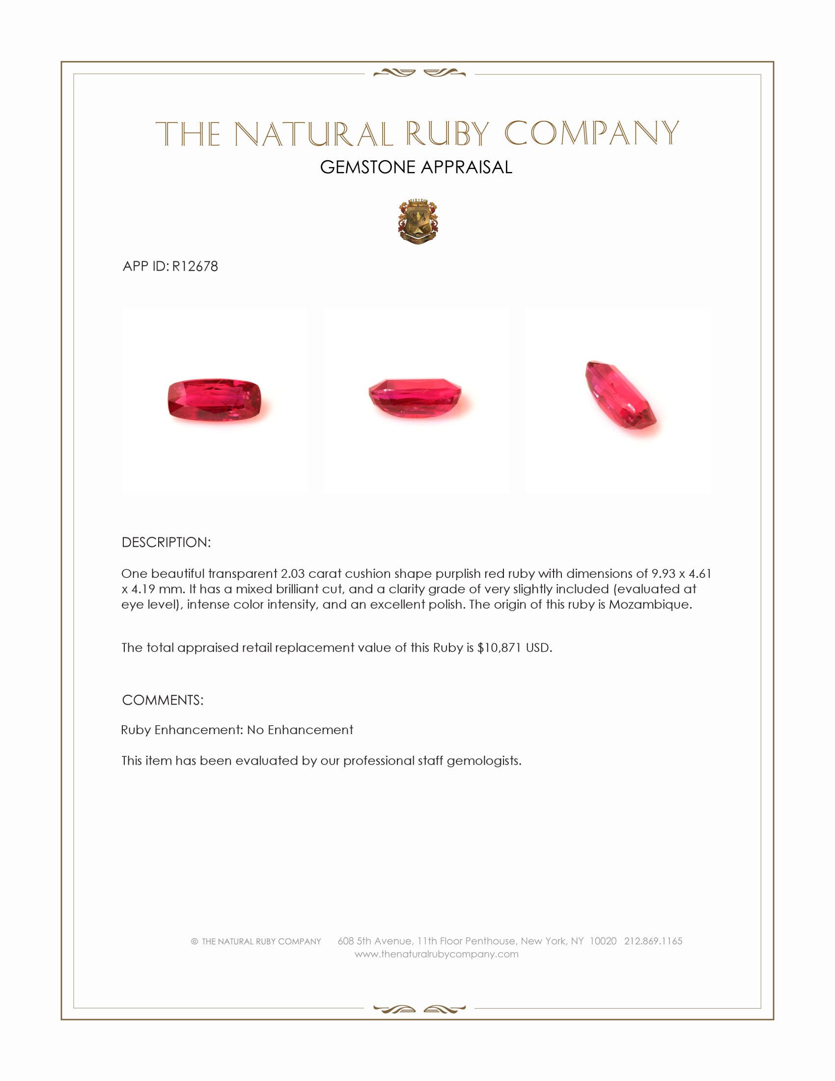 2.03 Ct. Purplish Red Ruby from Mozambique