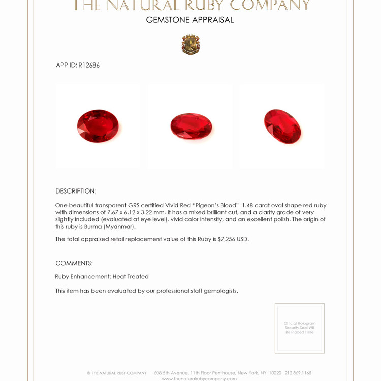 1.48 Ct. Ruby from Burma (Myanmar)