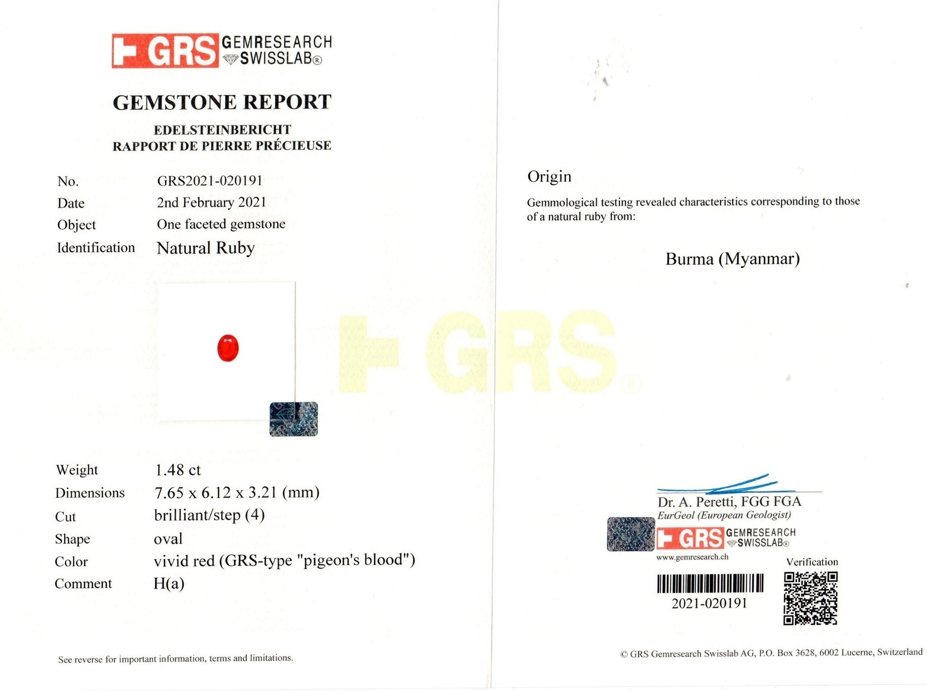 1.48 Ct. Ruby from Burma (Myanmar)