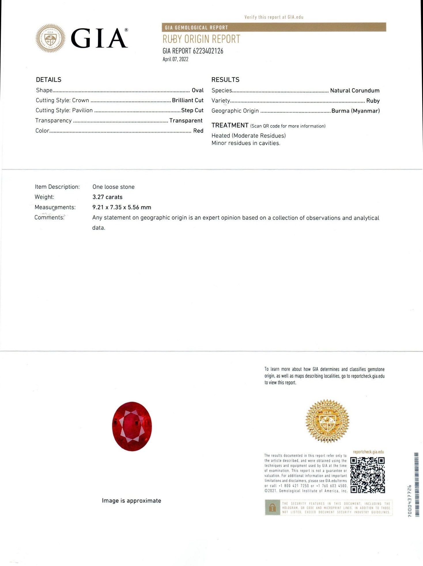 3.27 Ct. Ruby from Burma (Myanmar)