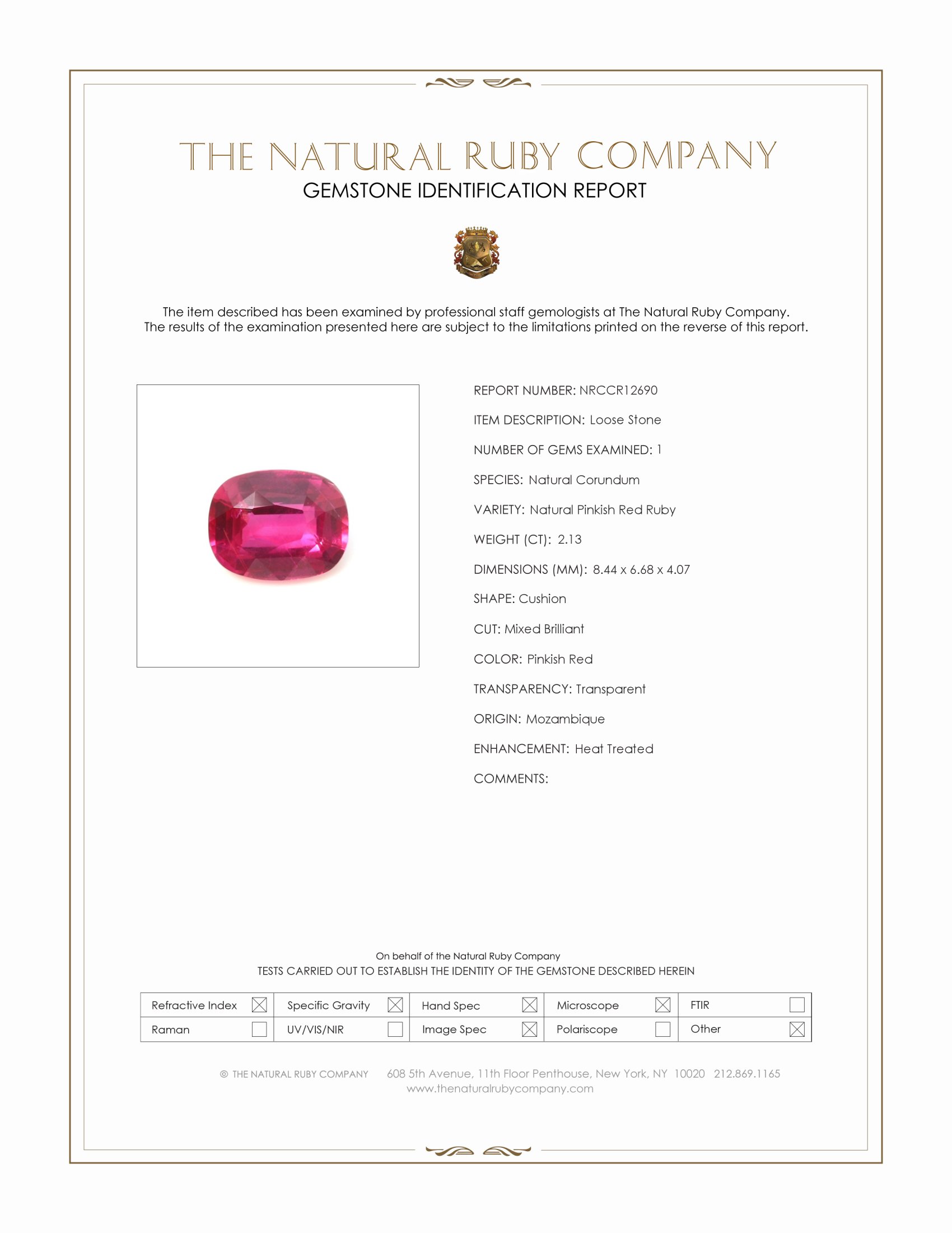 2.13 Ct. Pinkish Red Ruby from Mozambique