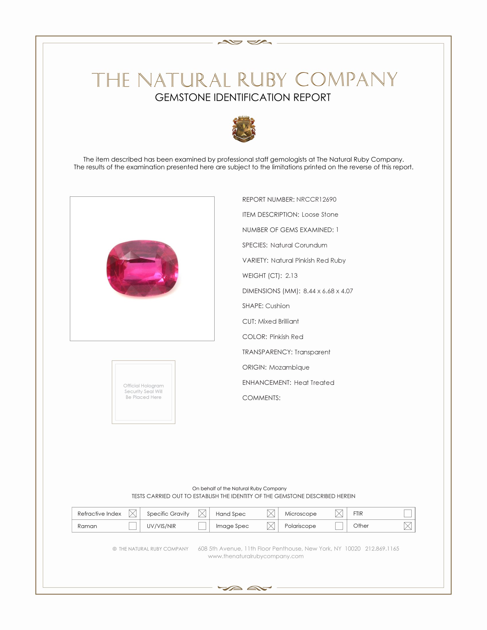 2.13 Ct. Ruby from Mozambique