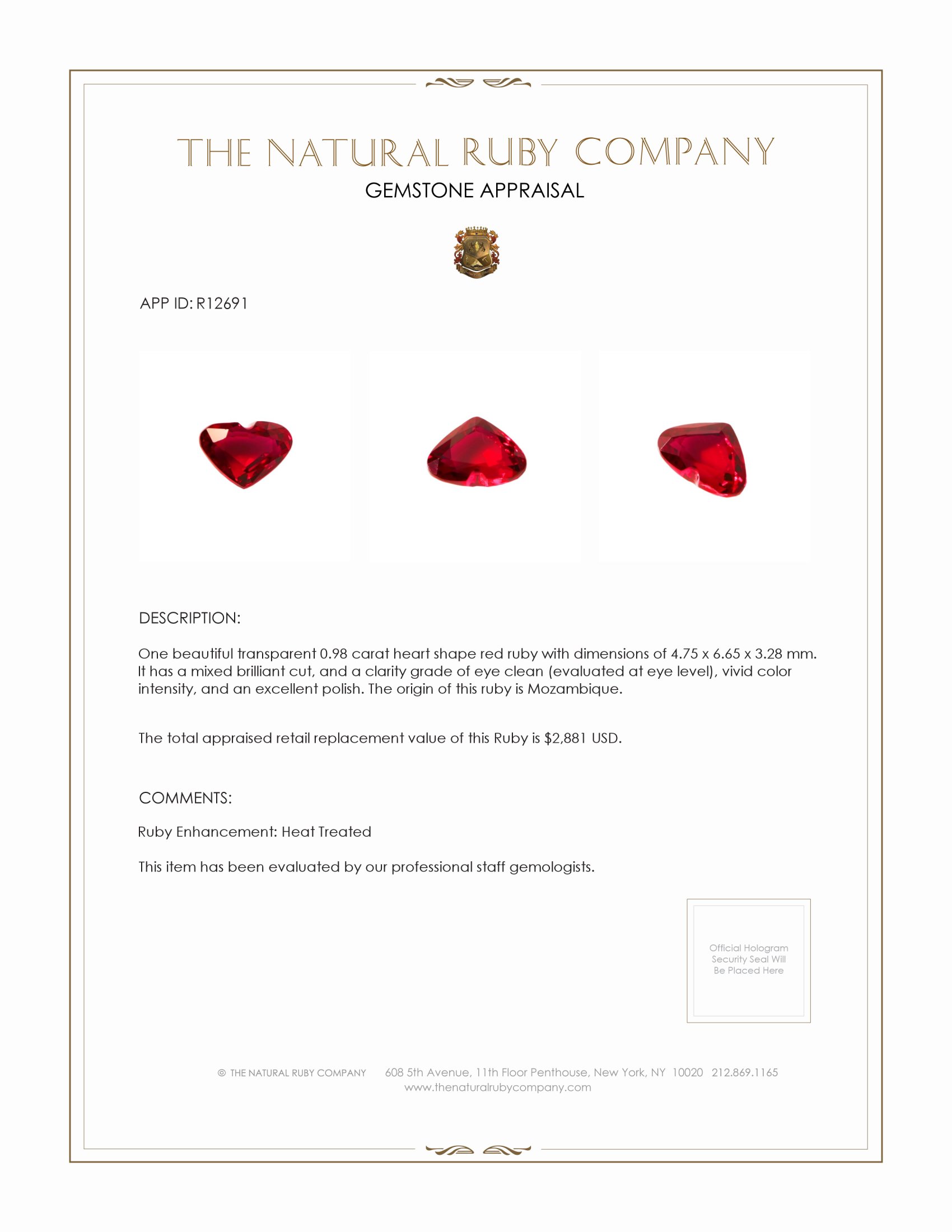 0.98 Ct. Ruby from Mozambique