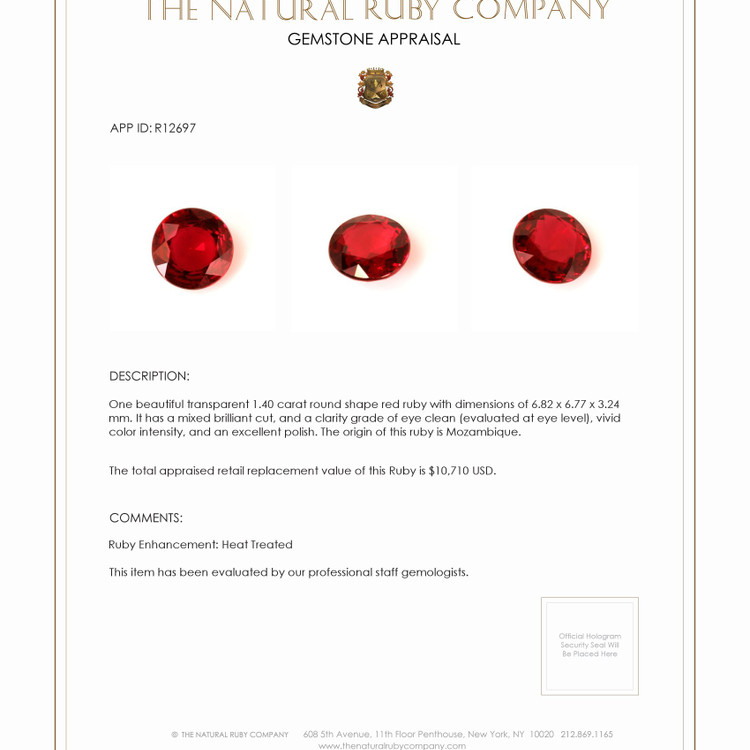 1.40 Ct. Ruby from Mozambique