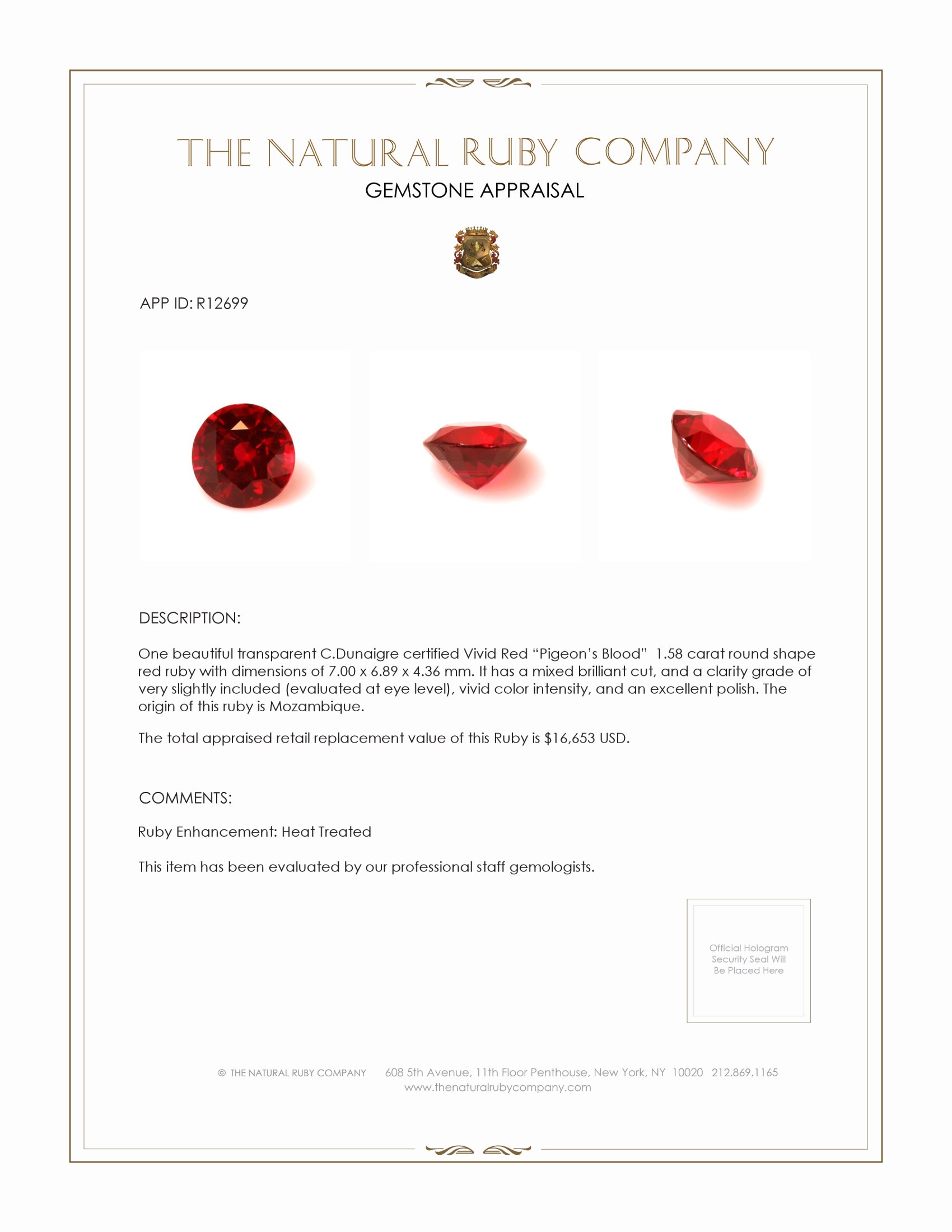 1.58 Ct. Ruby from Mozambique