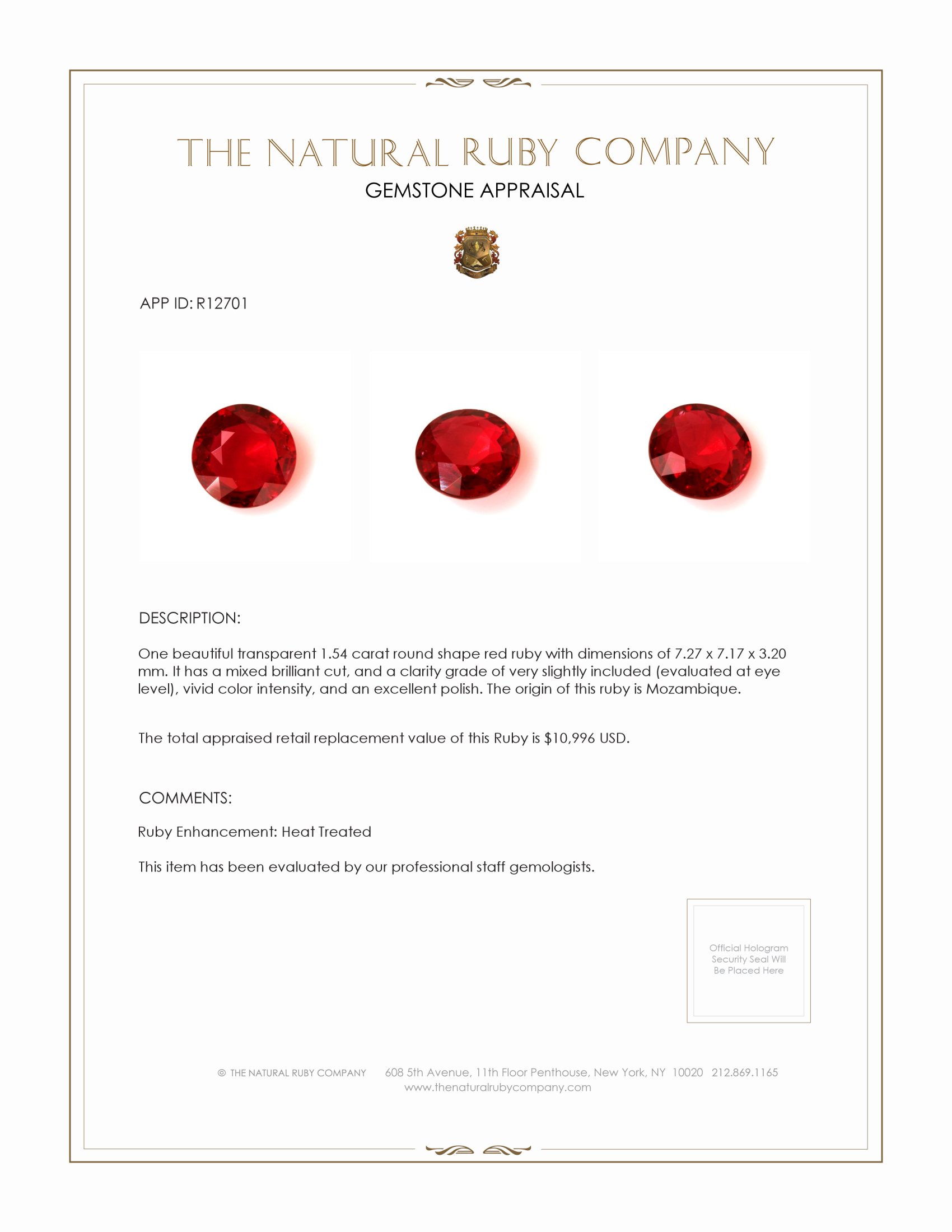 1.54 Ct. Ruby from Mozambique