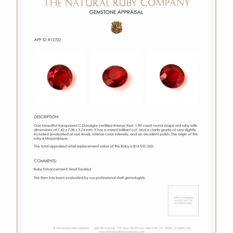 1.90 Ct. Ruby from Mozambique