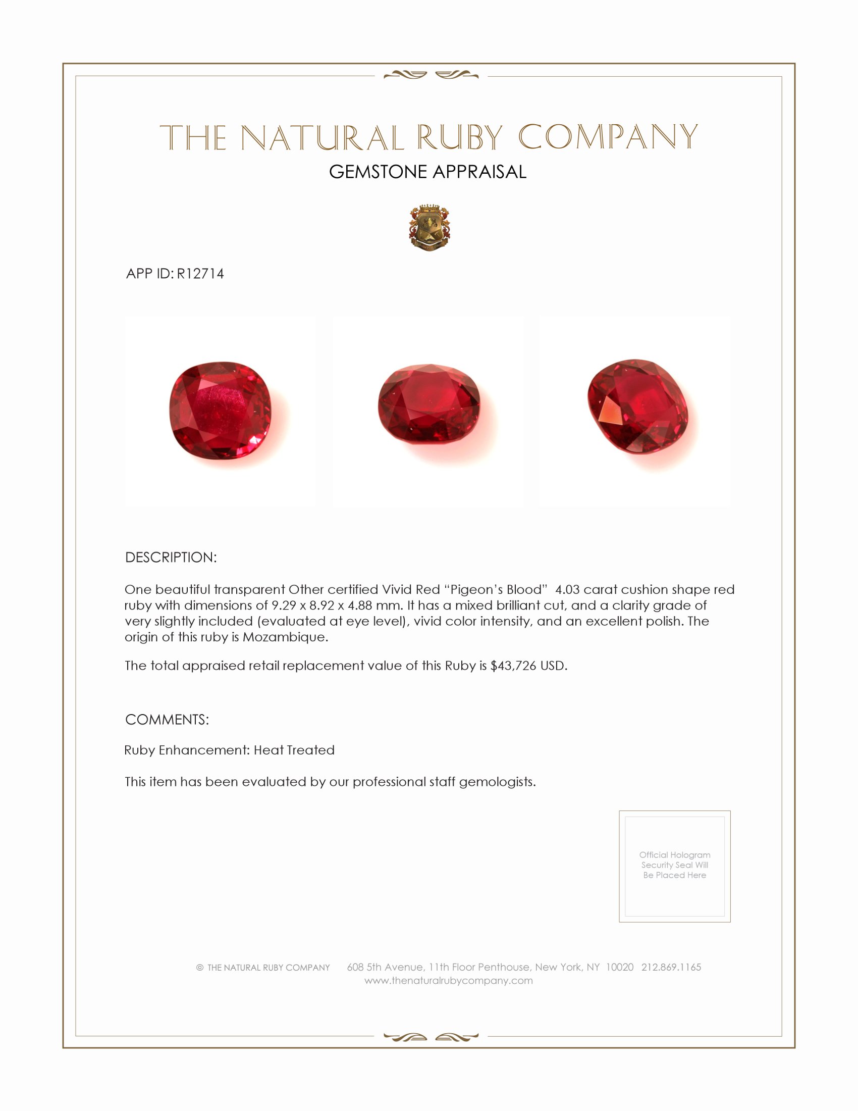 4.03 Ct. Ruby from Mozambique