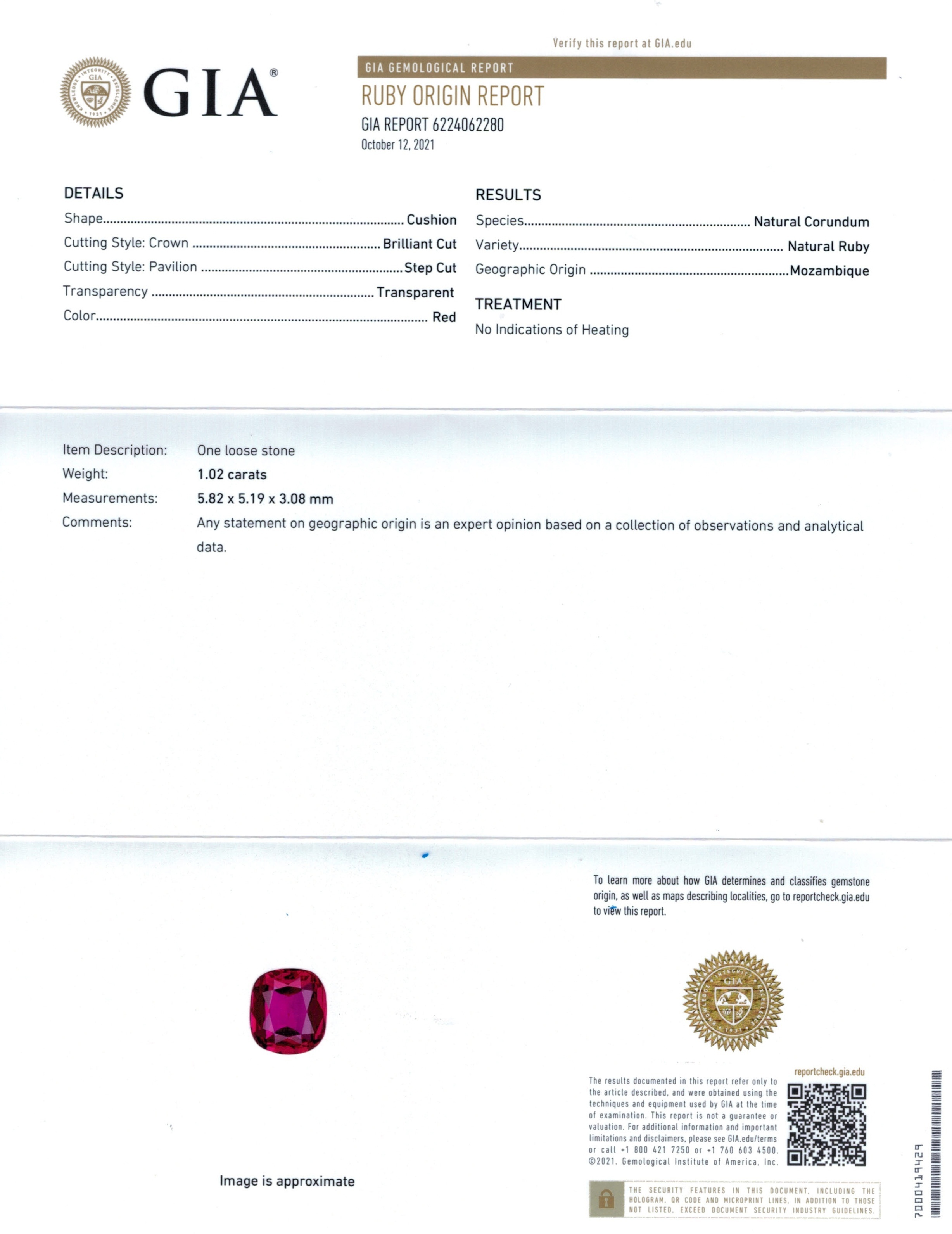 1.02 Ct. Ruby from Mozambique