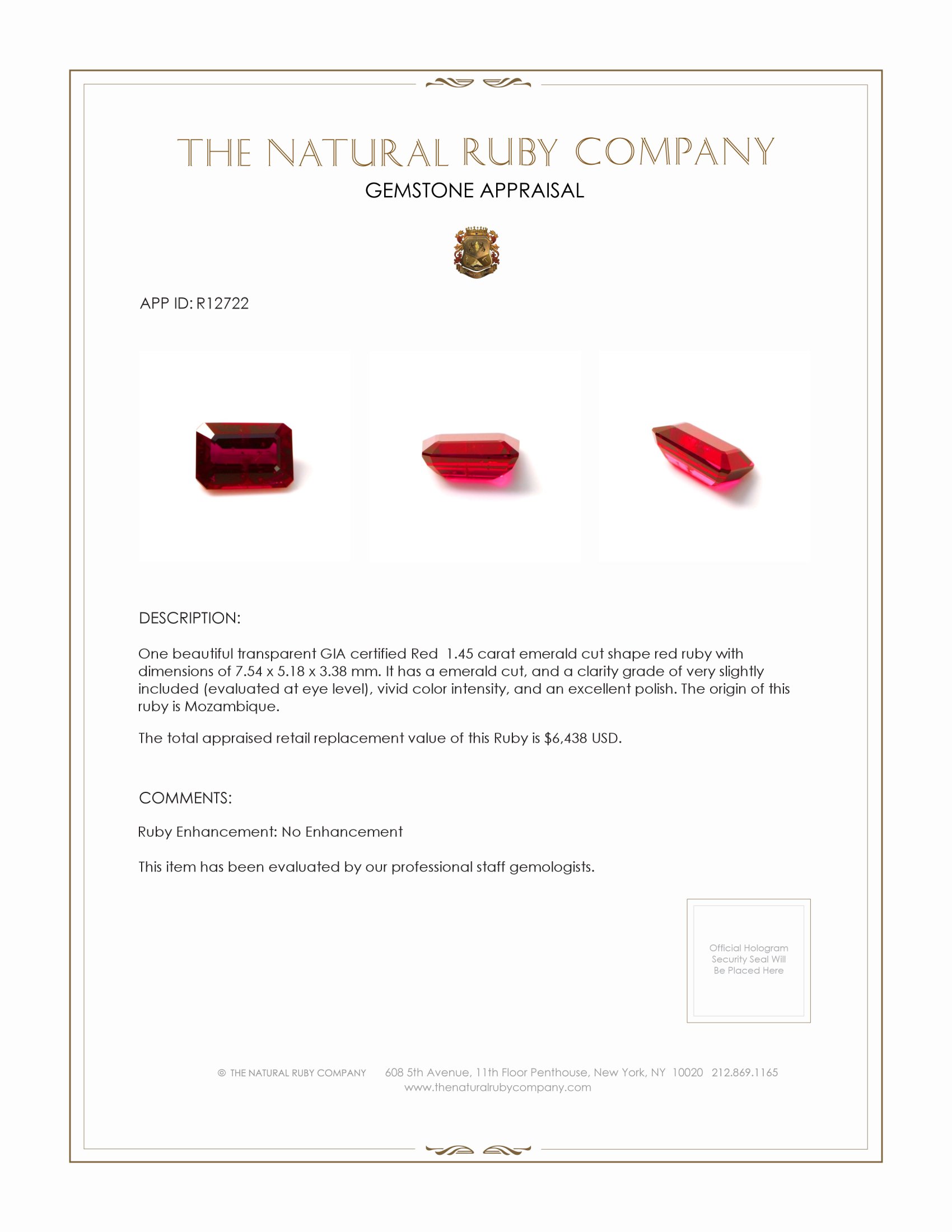 1.45 Ct. Ruby from Mozambique