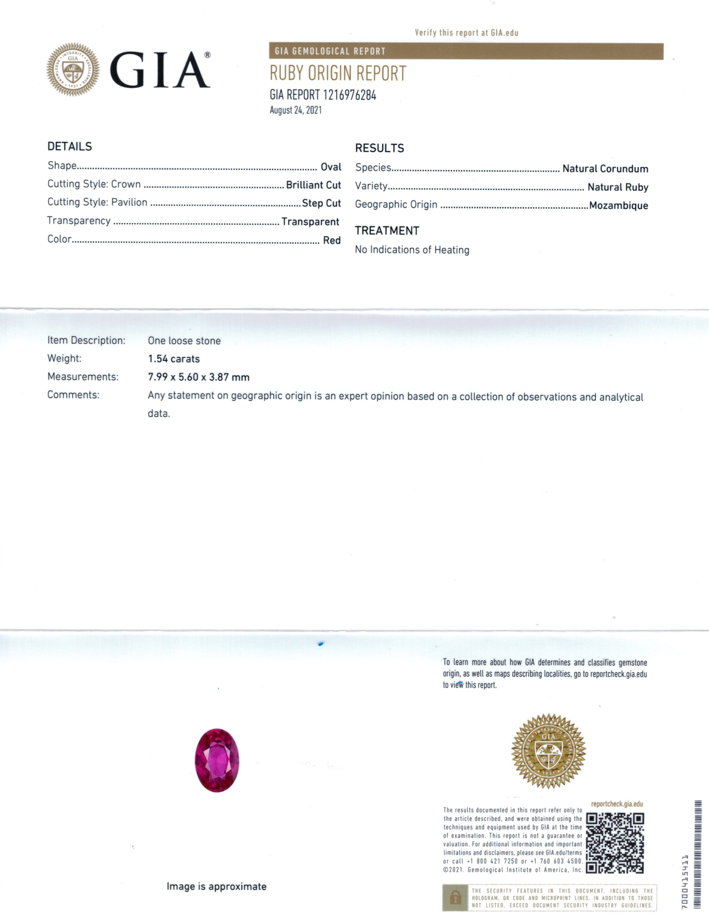 1.54 Ct. Ruby from Mozambique