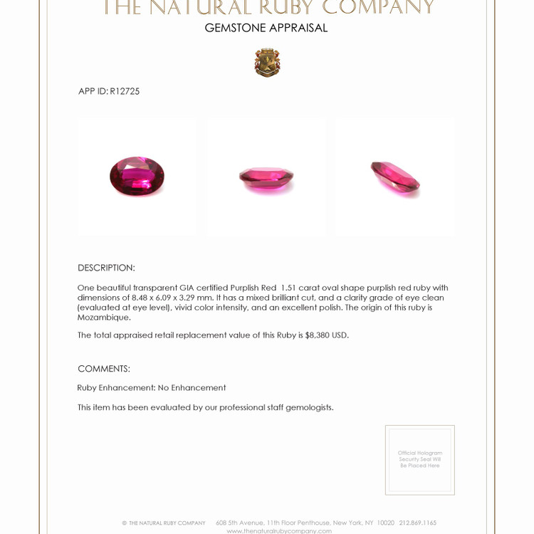 1.51 Ct. Ruby from Mozambique
