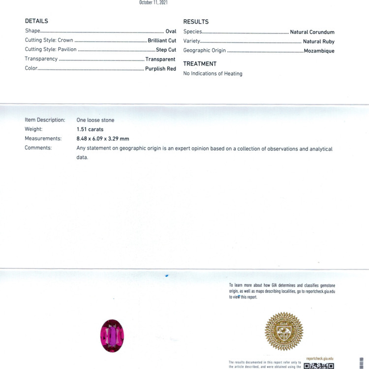 1.51 Ct. Ruby from Mozambique
