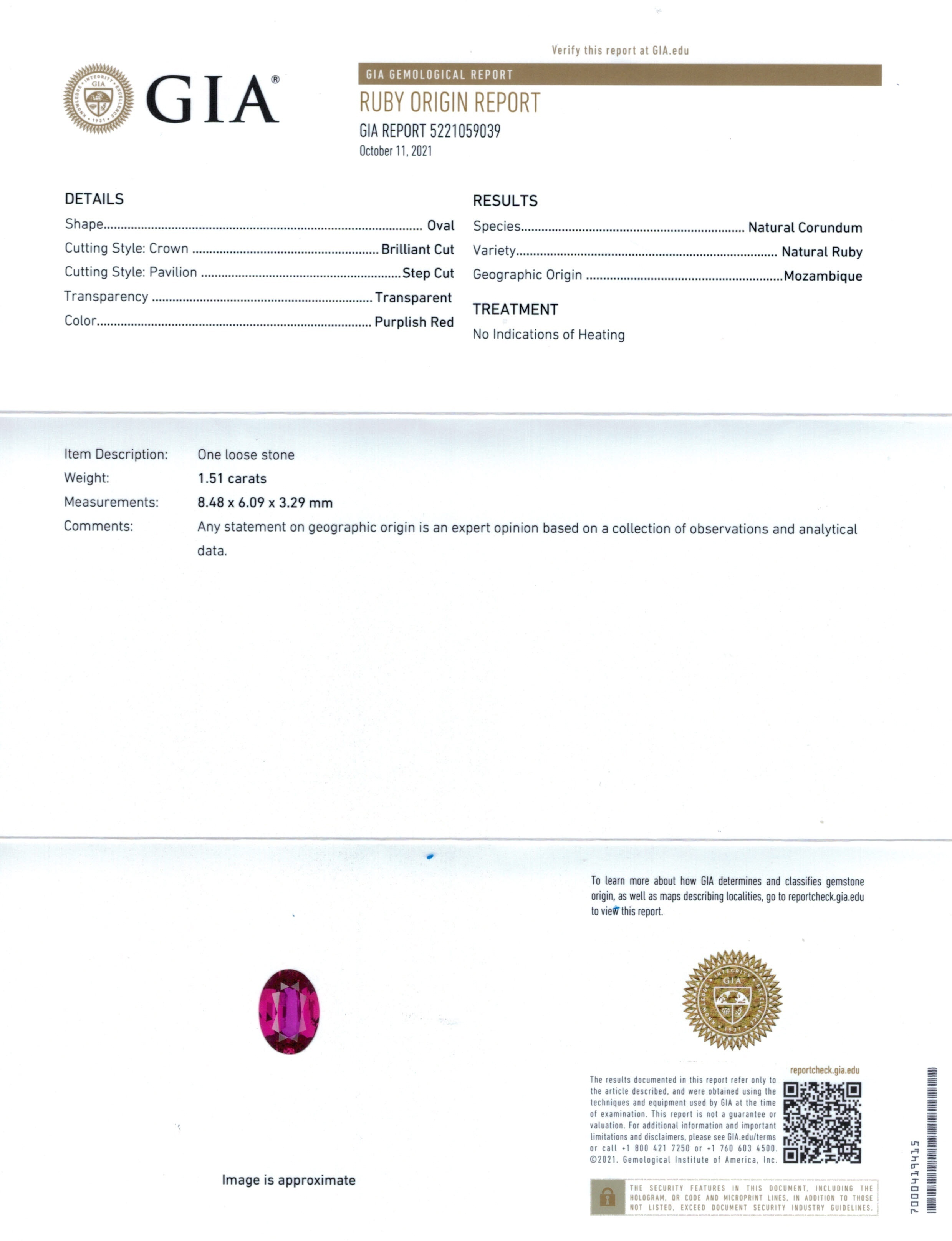 1.51 Ct. Ruby from Mozambique