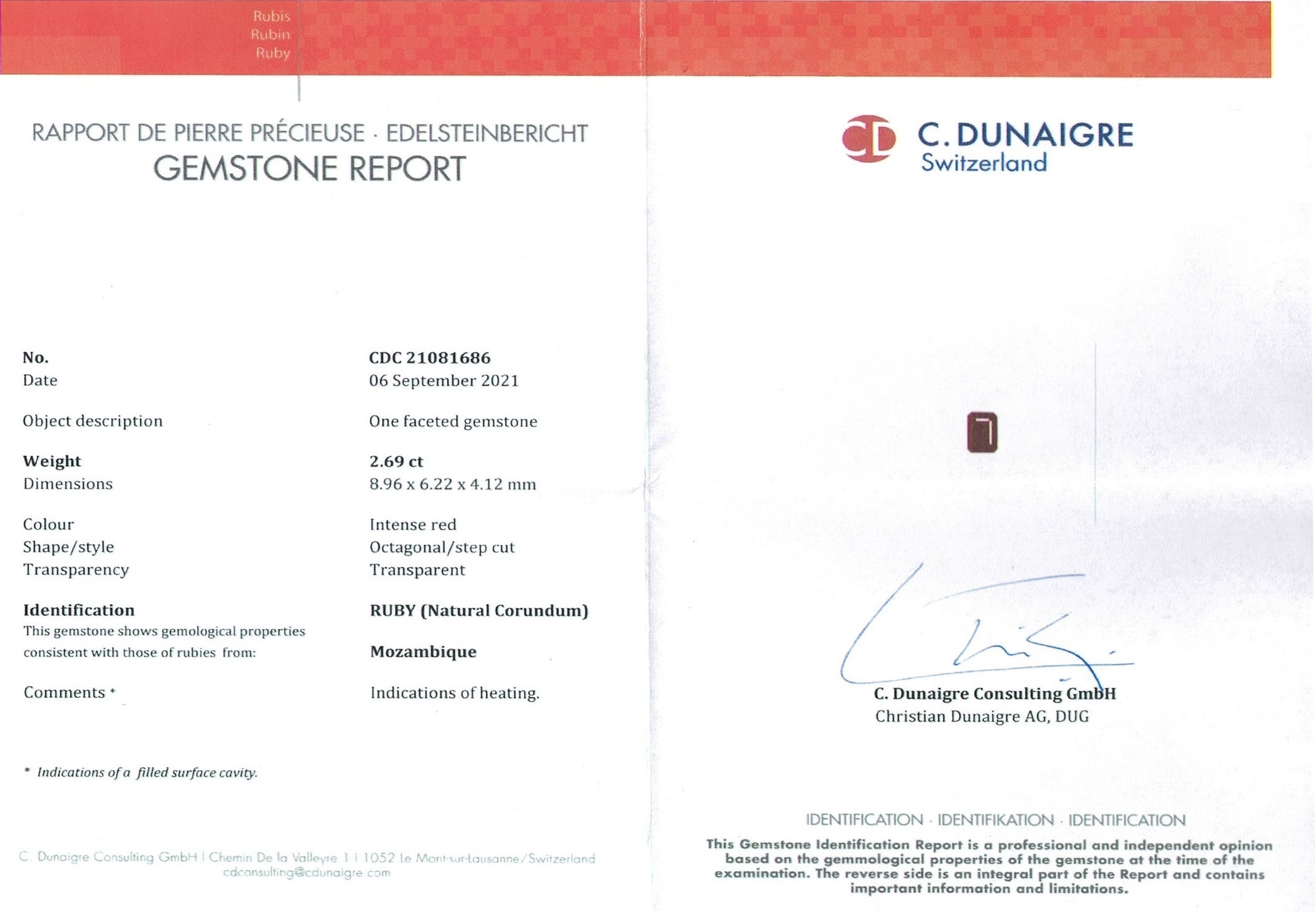 2.69 Ct. Ruby from Mozambique