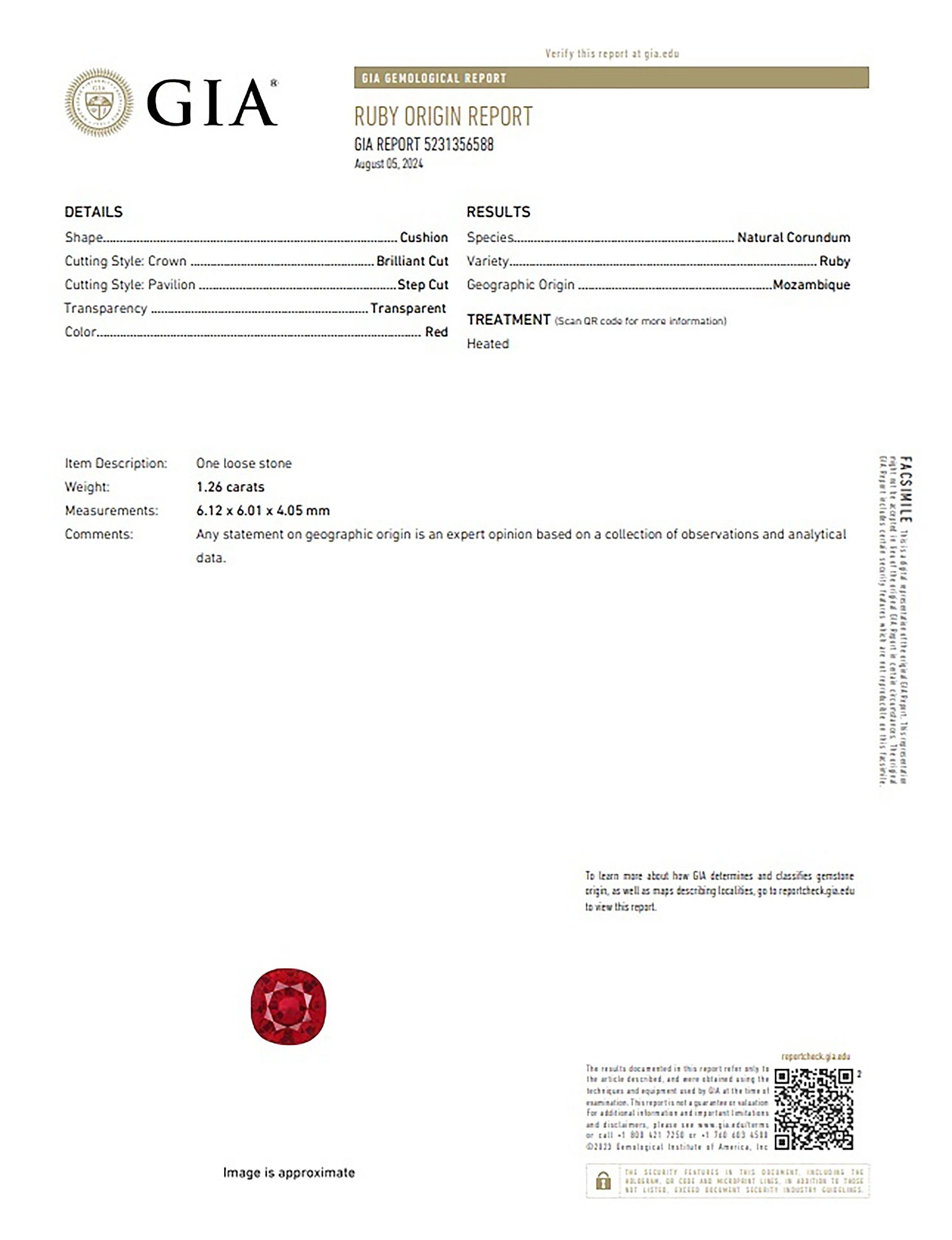 1.26 Ct. Ruby from Mozambique