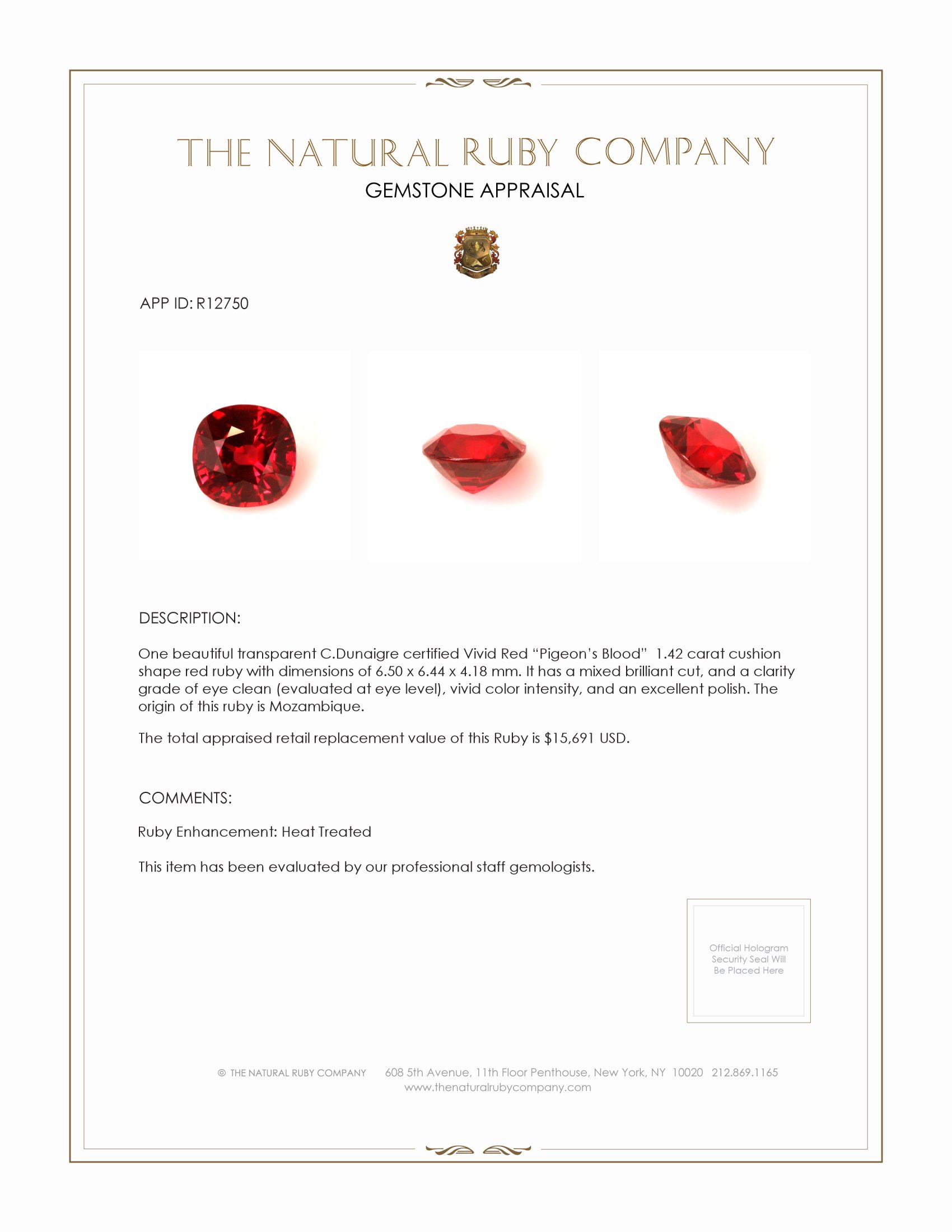 1.42 Ct. Ruby from Mozambique