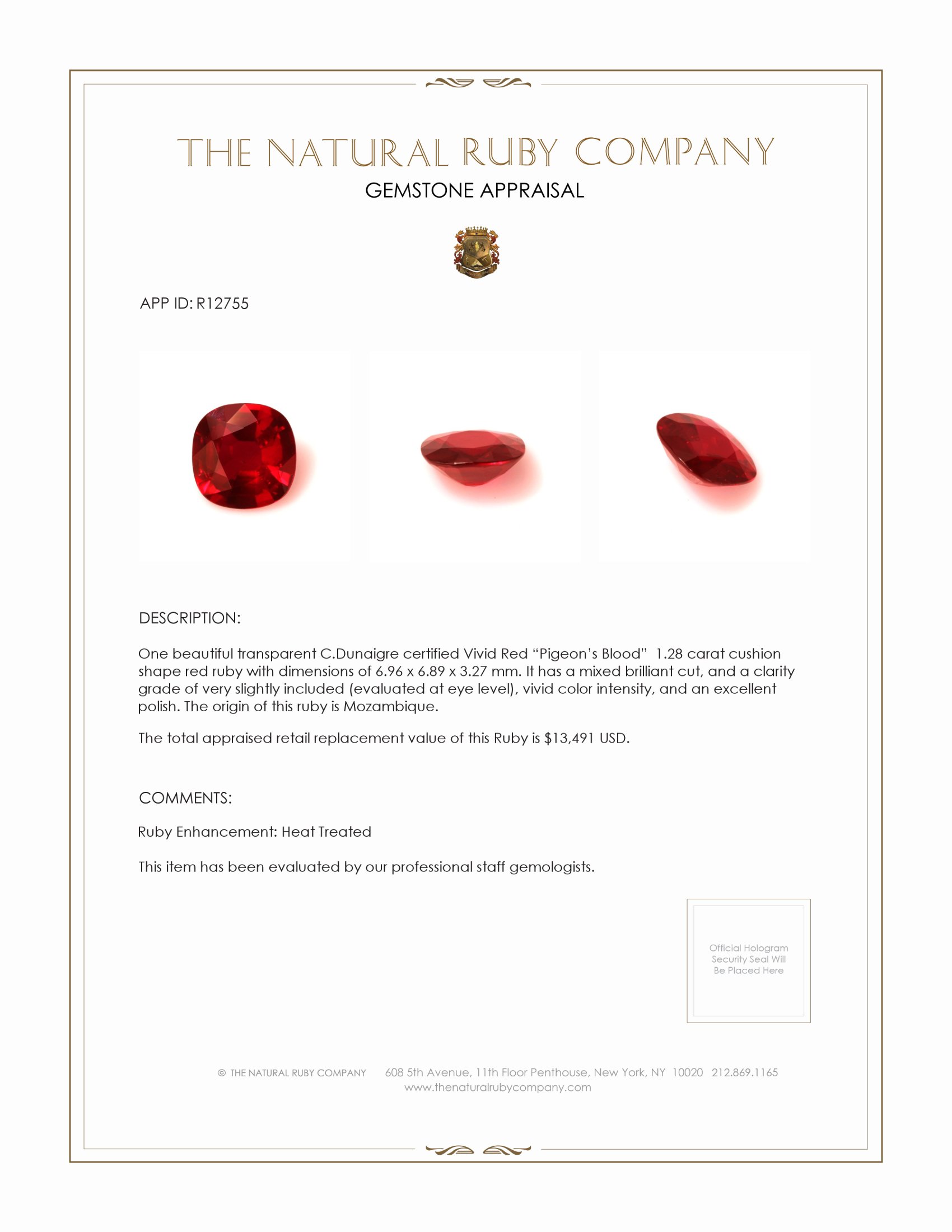 1.28 Ct. Ruby from Mozambique