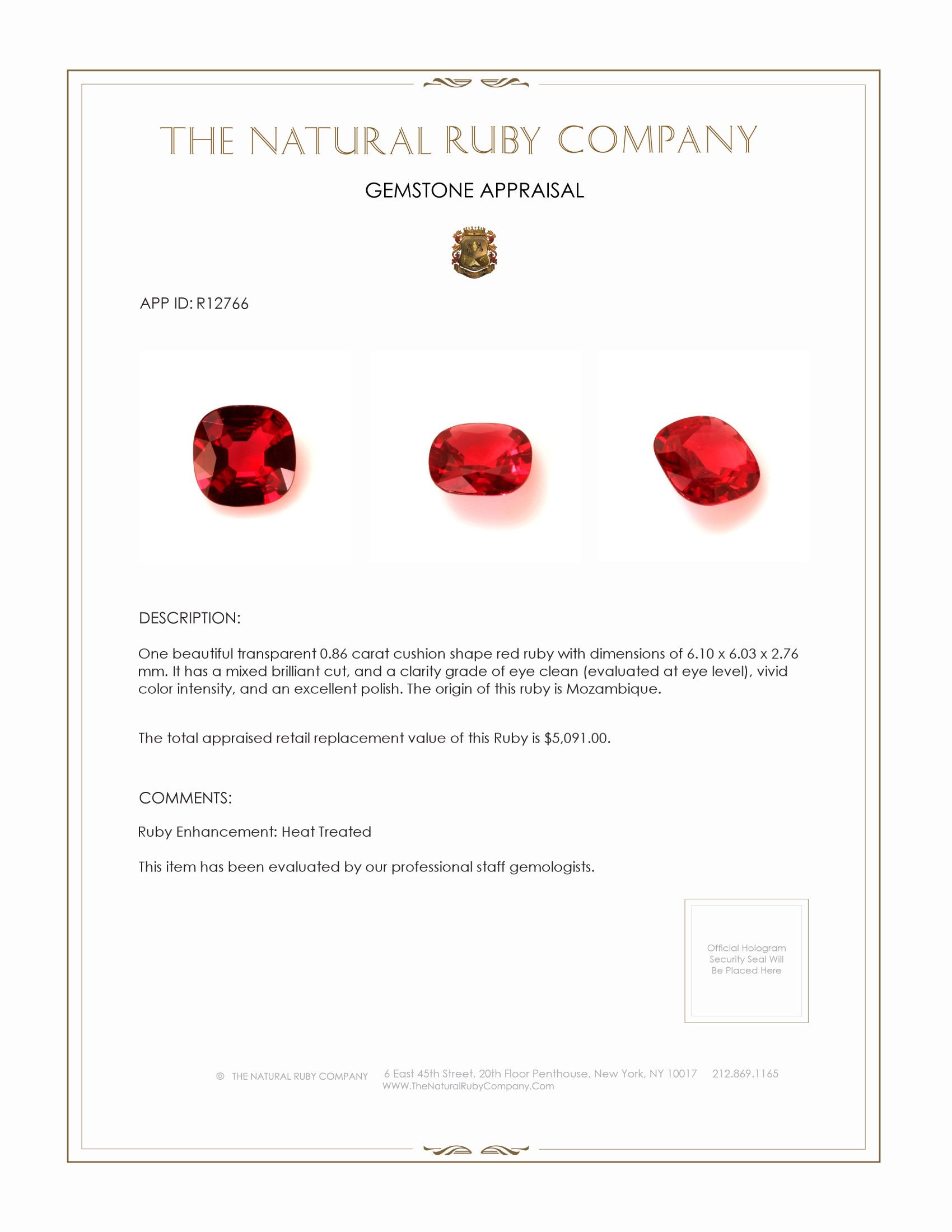0.86 Ct. Ruby from Mozambique