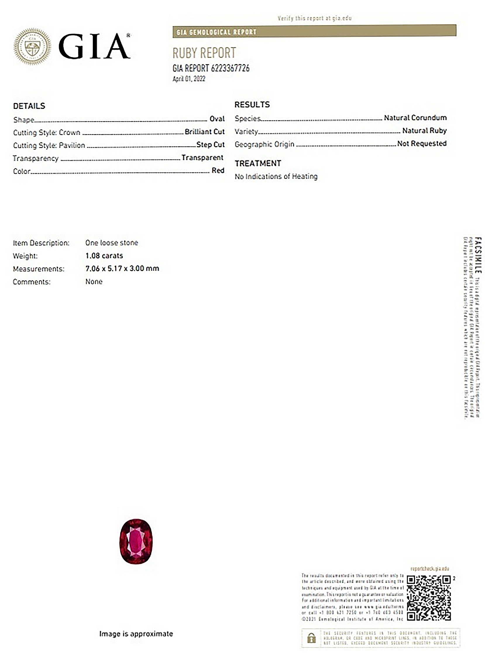 1.08 Ct. Ruby from Mozambique