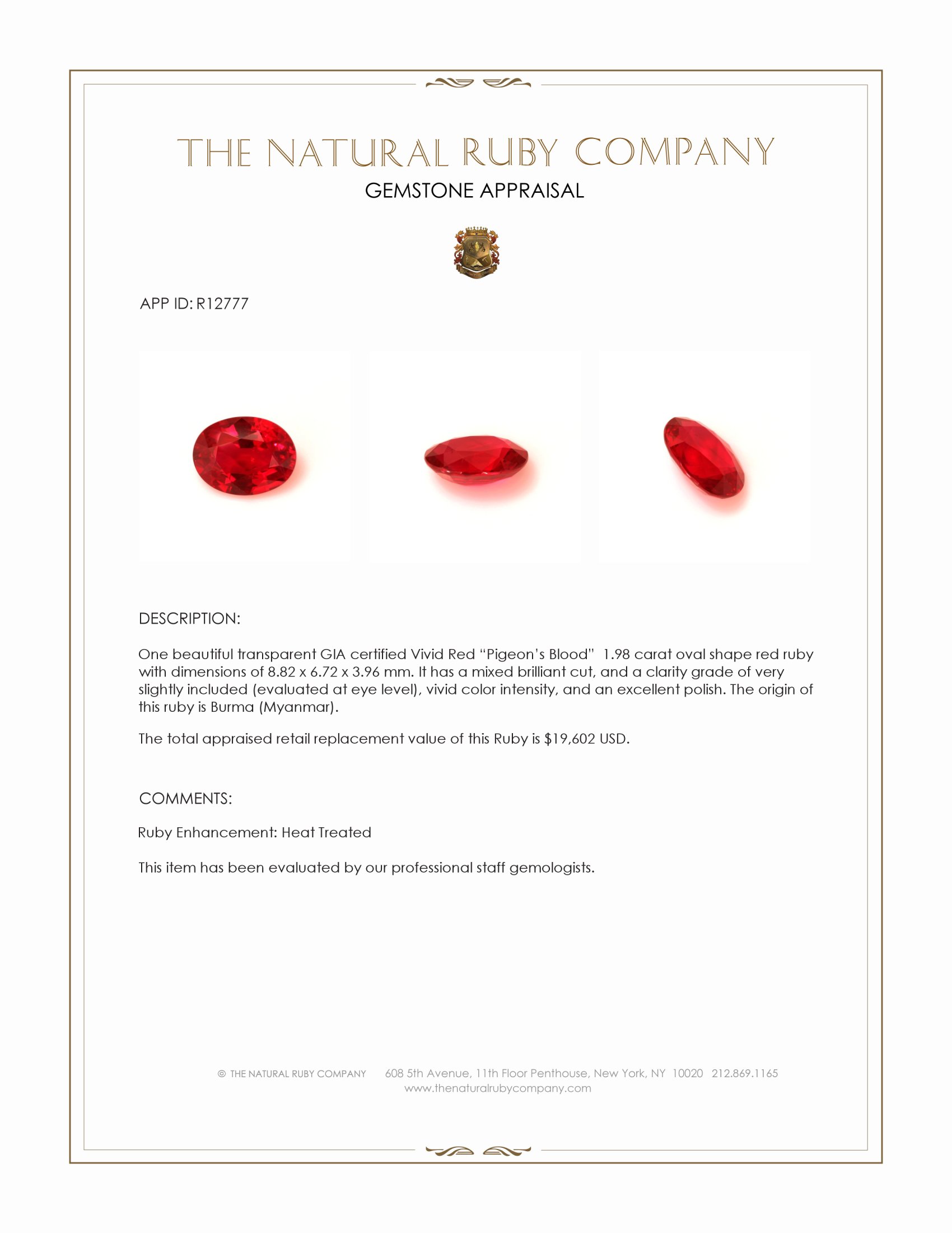 1.98 Ct. Ruby from Burma (Myanmar)