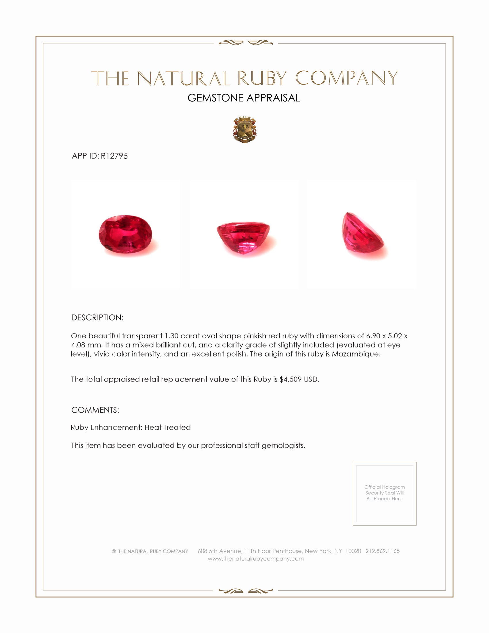 1.30 Ct. Ruby from Mozambique