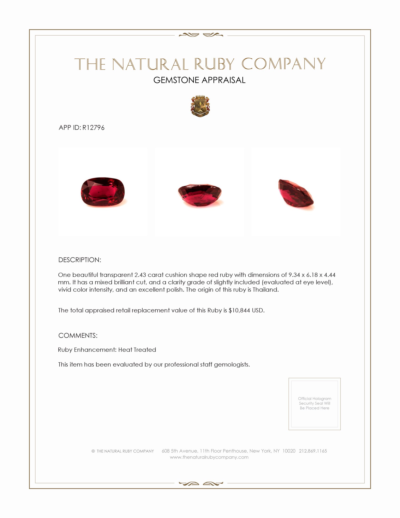 2.43 Ct. Ruby from Thailand