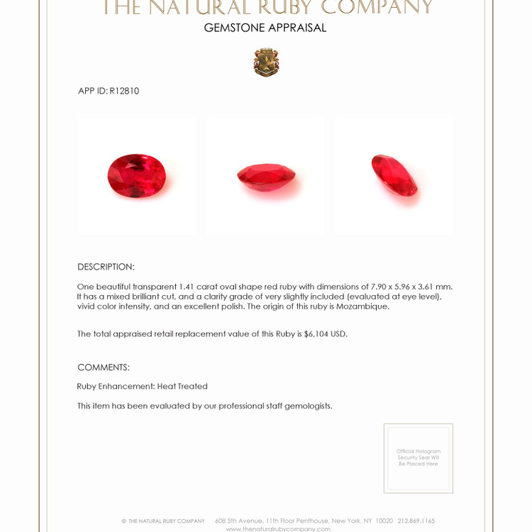 1.41 Ct. Ruby from Mozambique