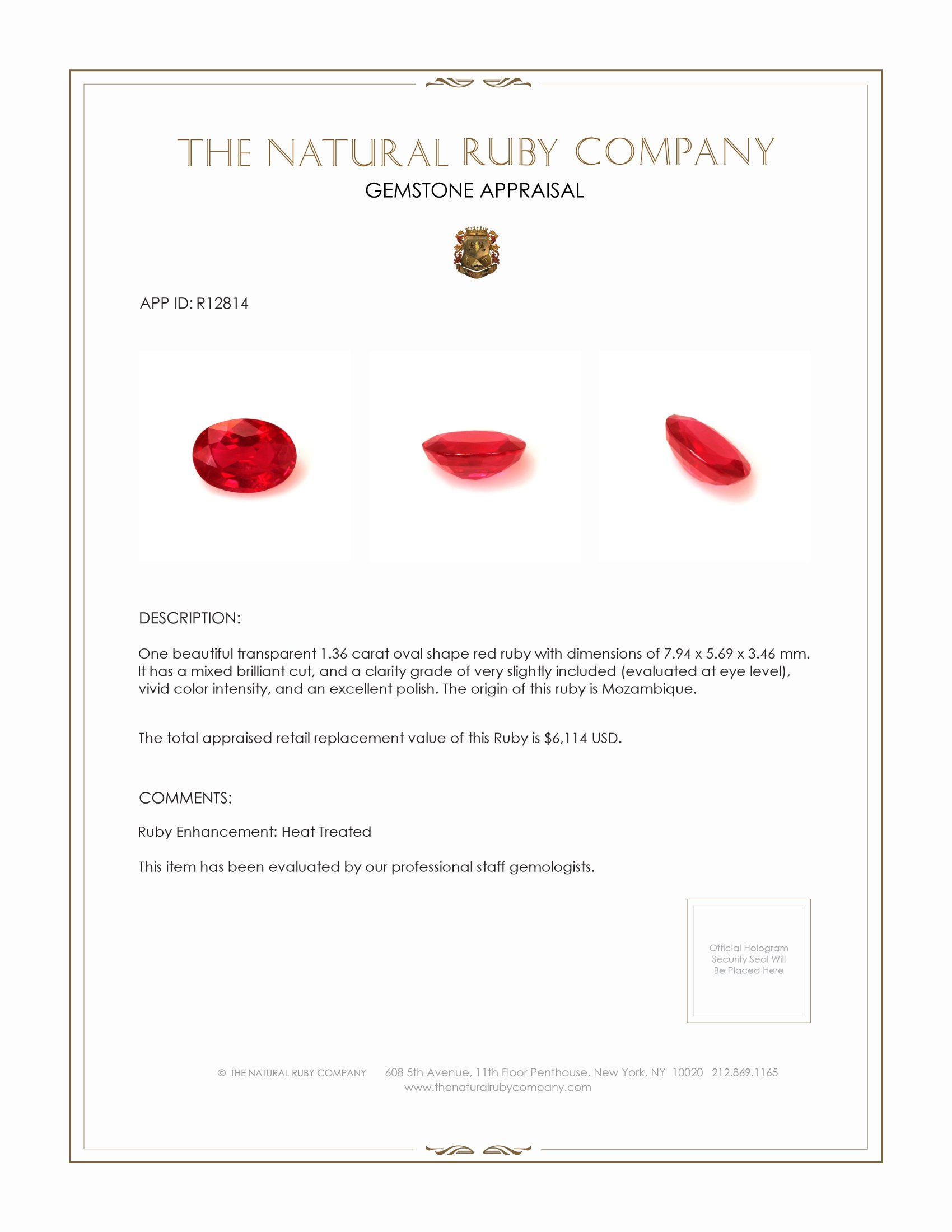 1.36 Ct. Ruby from Mozambique