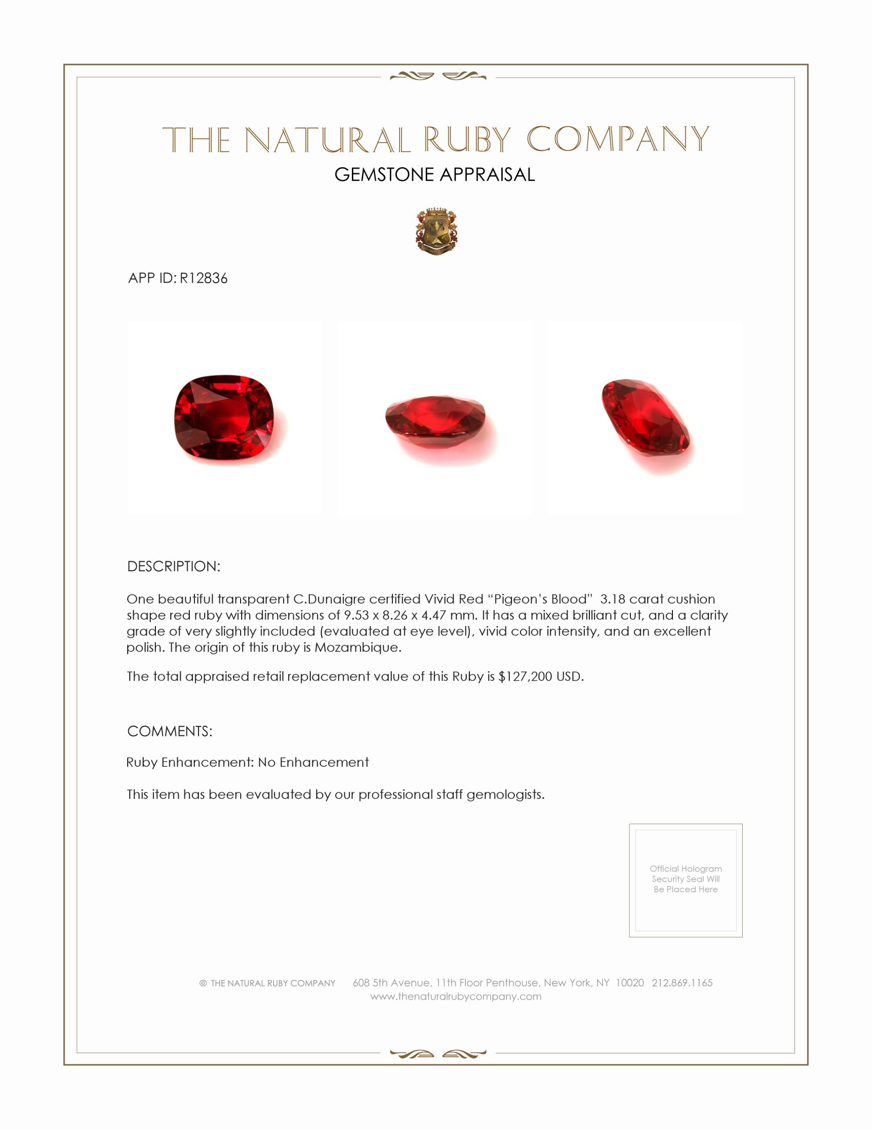 3.18 Ct. Ruby from Mozambique
