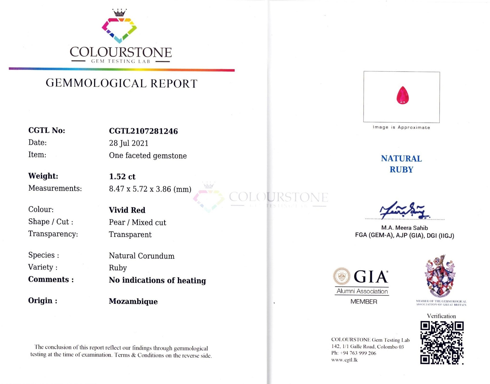 1.52 Ct. Ruby from Mozambique