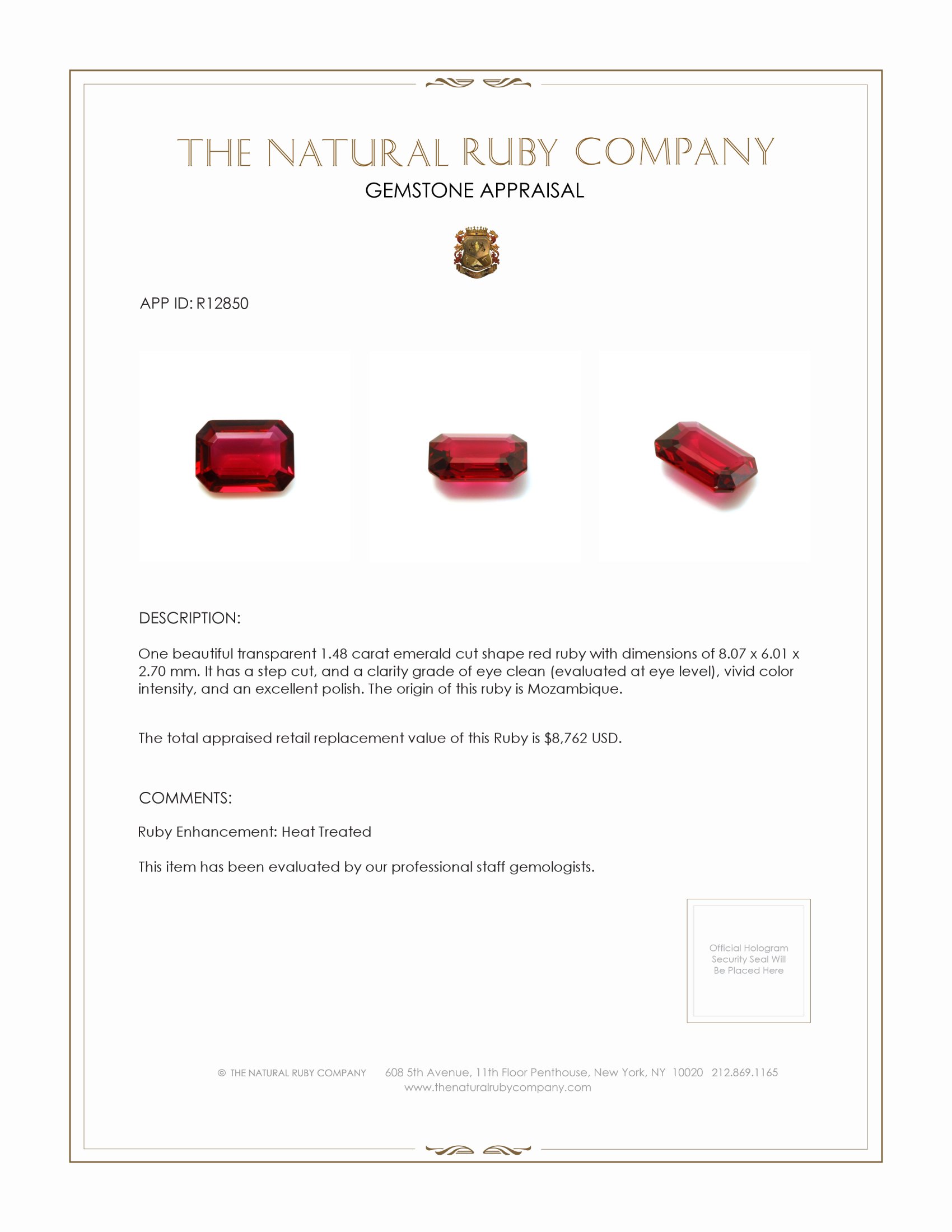 1.48 Ct. Ruby from Mozambique