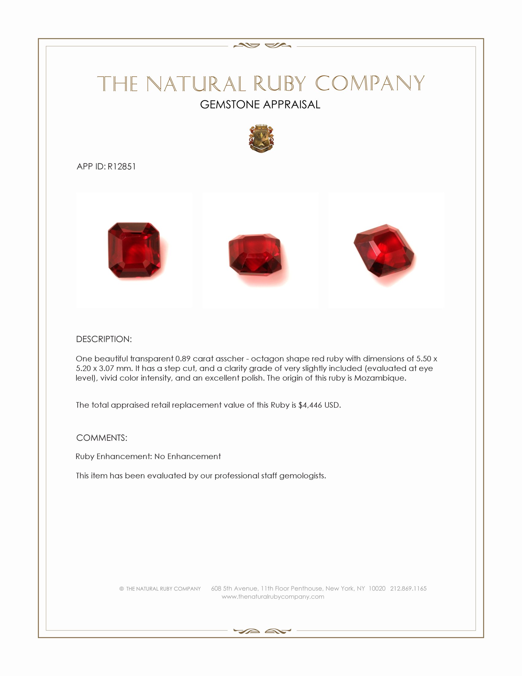 0.89 Ct. Ruby from Mozambique