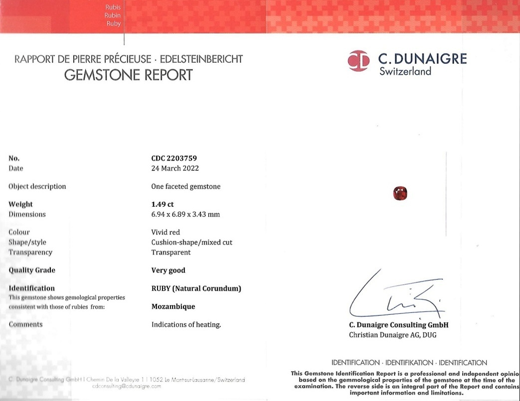 1.49 Ct. Ruby from Mozambique