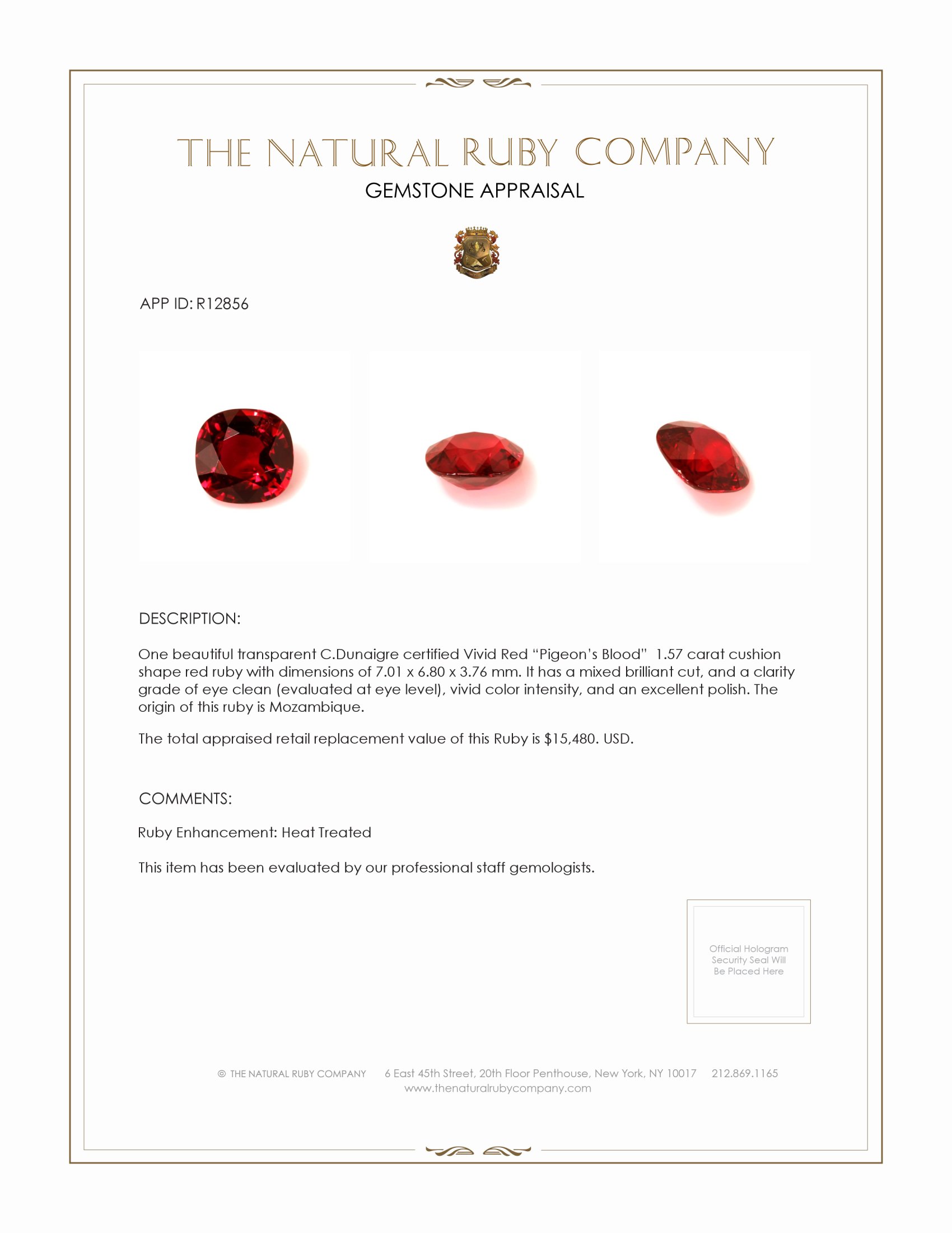1.57 Ct. Ruby from Mozambique