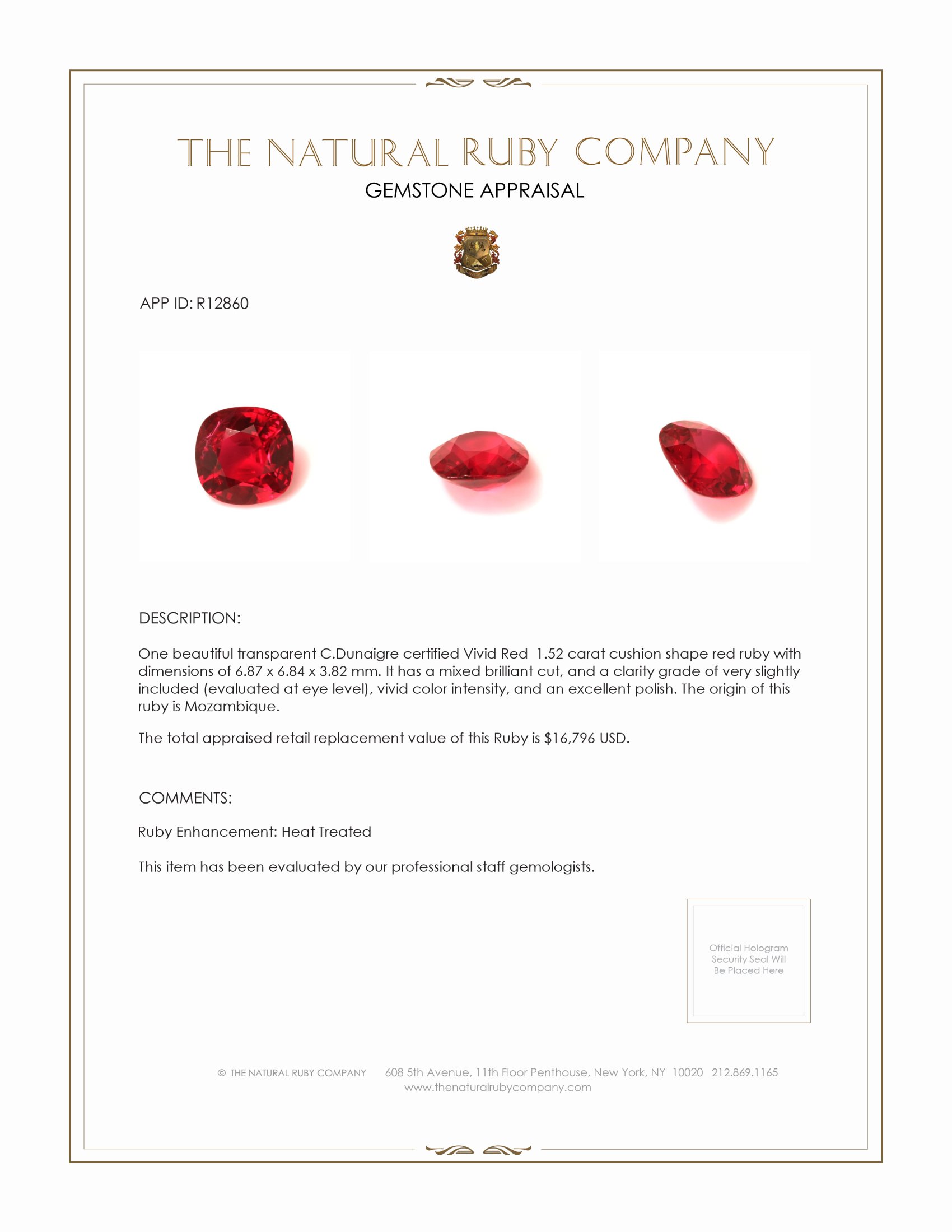 1.52 Ct. Ruby from Mozambique