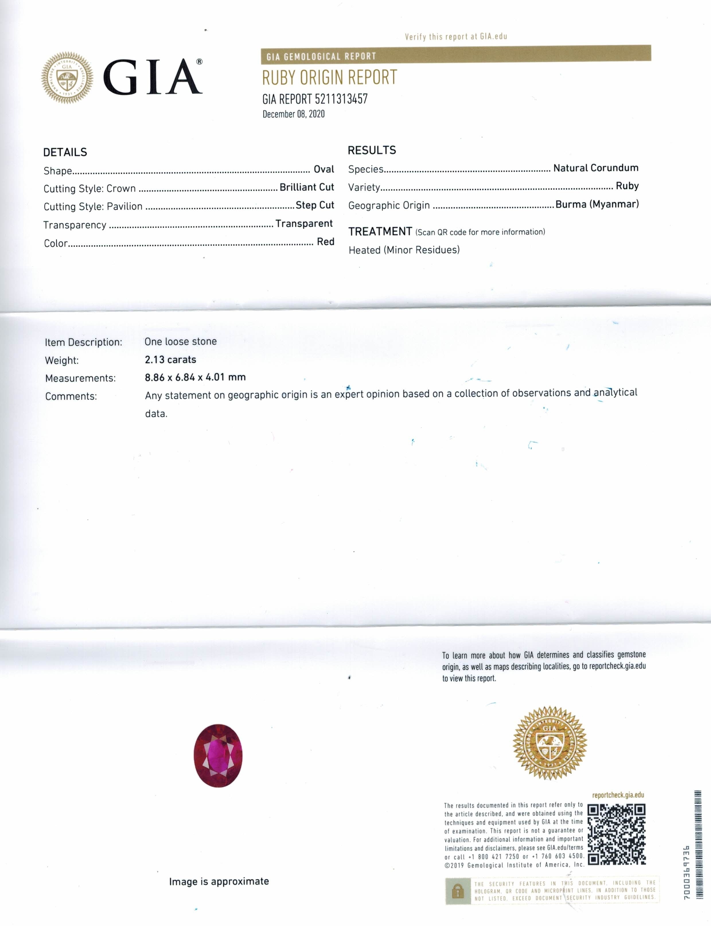 2.13 Ct. Ruby from Burma (Myanmar)