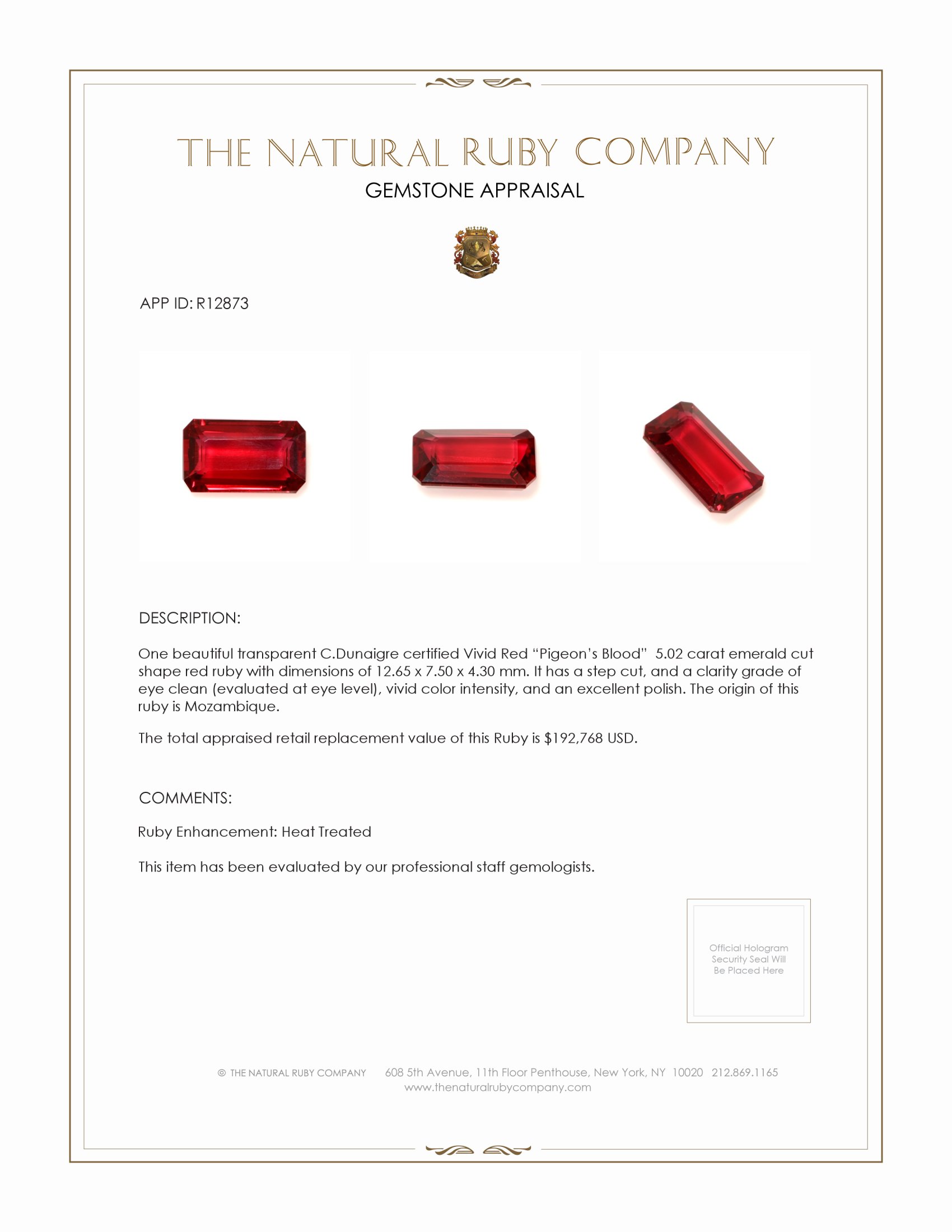 5.02 Ct. Ruby from Mozambique