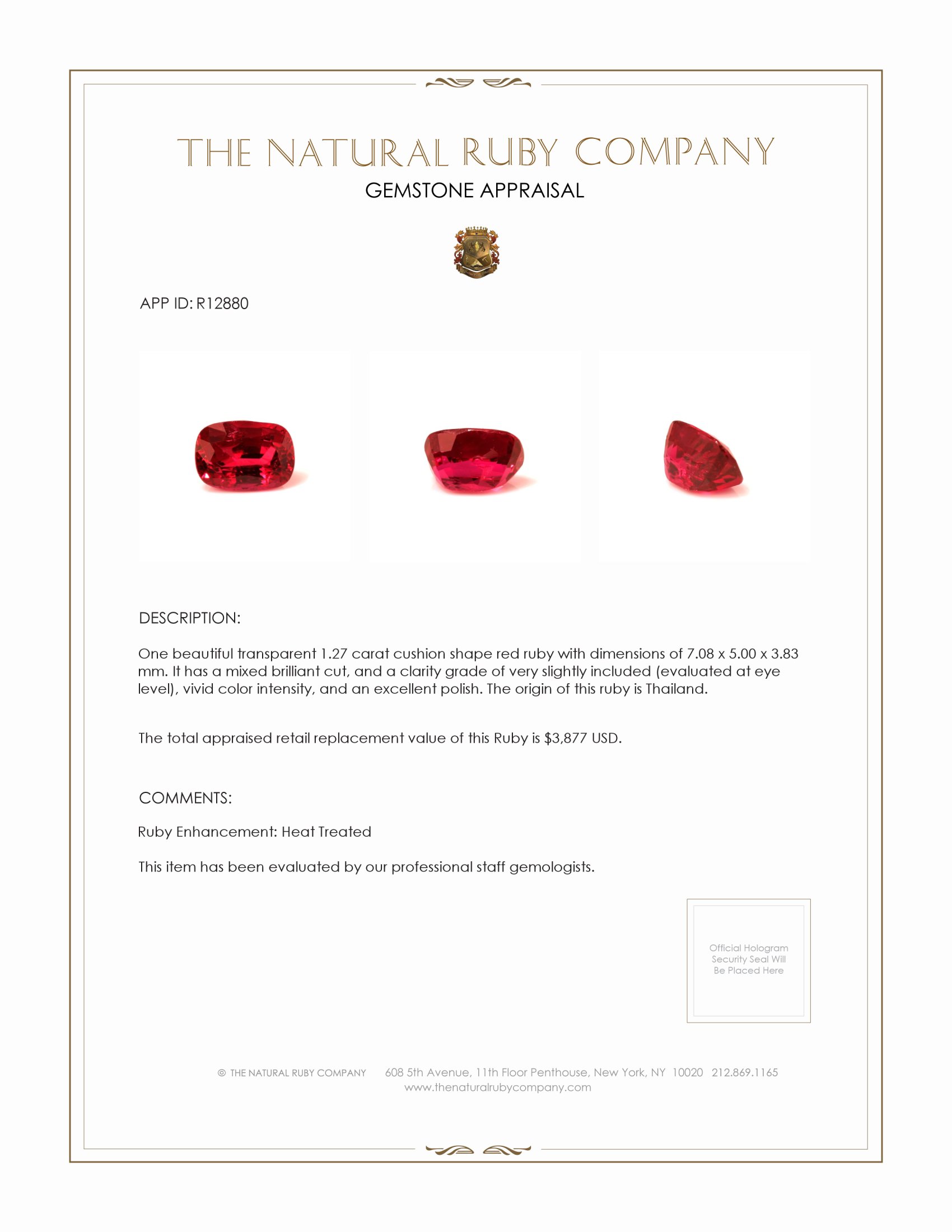 1.27 Ct. Ruby from Thailand
