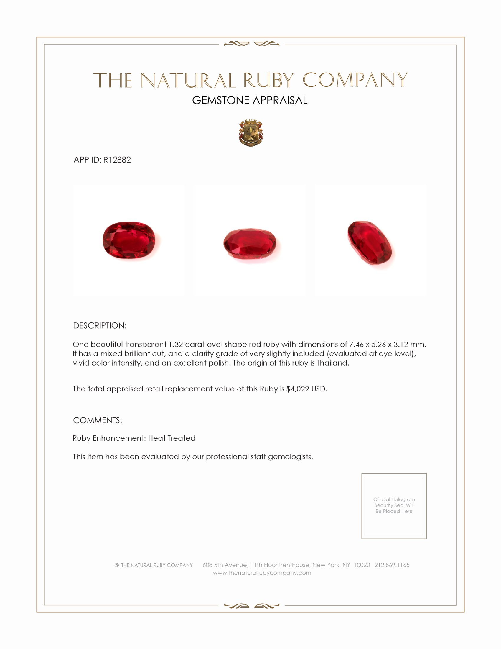 1.32 Ct. Ruby from Thailand