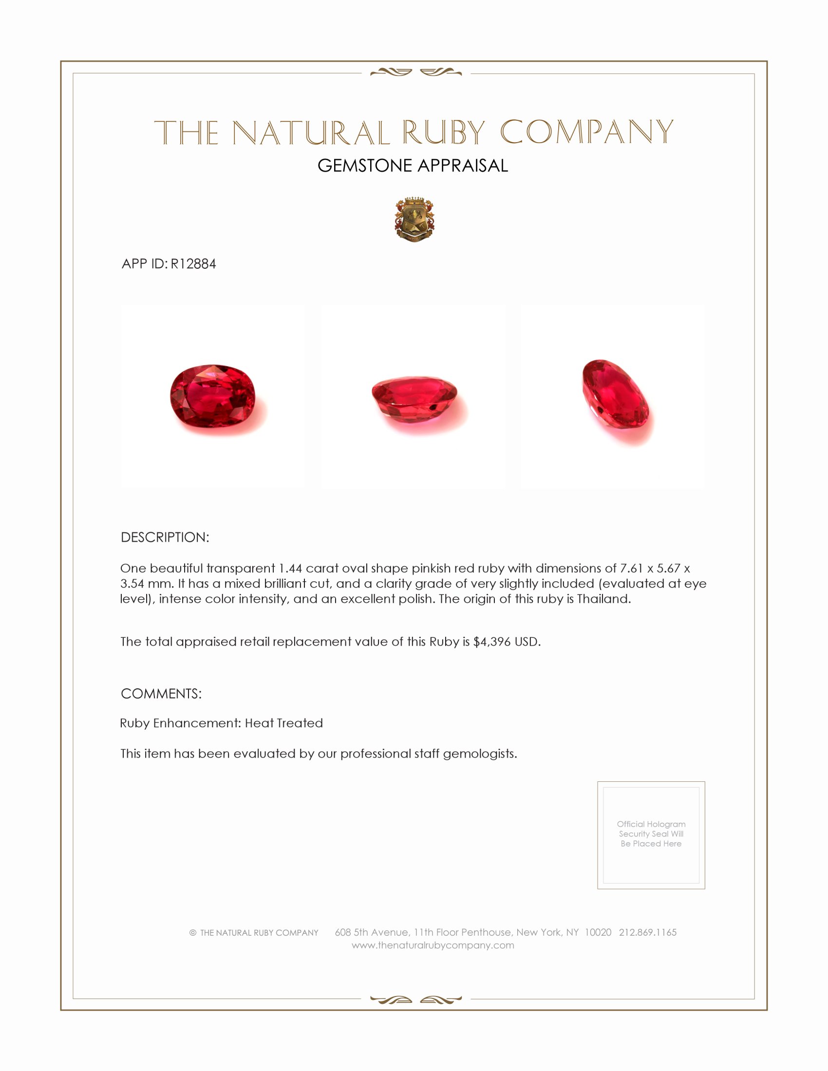 1.44 Ct. Ruby from Thailand