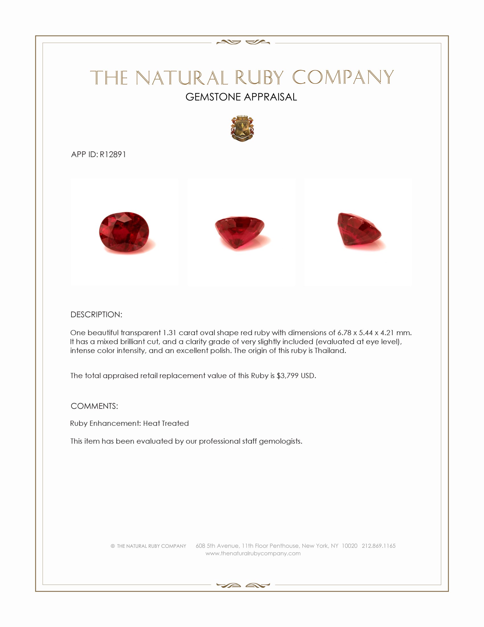 1.31 Ct. Ruby from Thailand