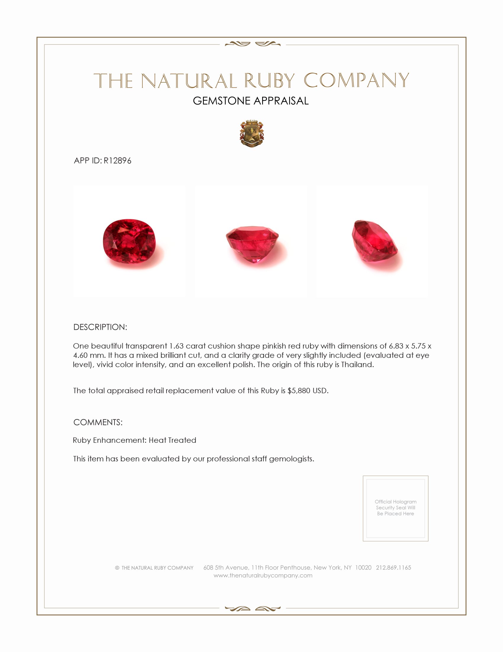 1.63 Ct. Ruby from Thailand
