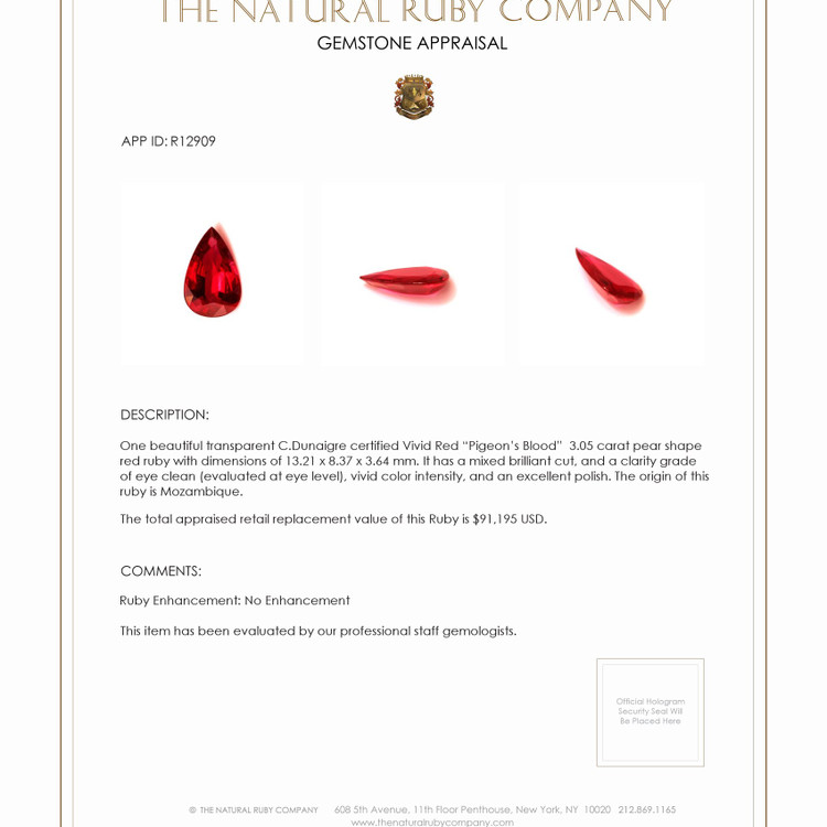 3.05 Ct. Ruby from Mozambique