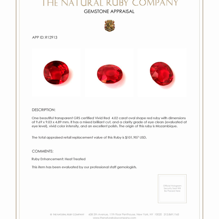 4.02 Ct. Ruby from Mozambique