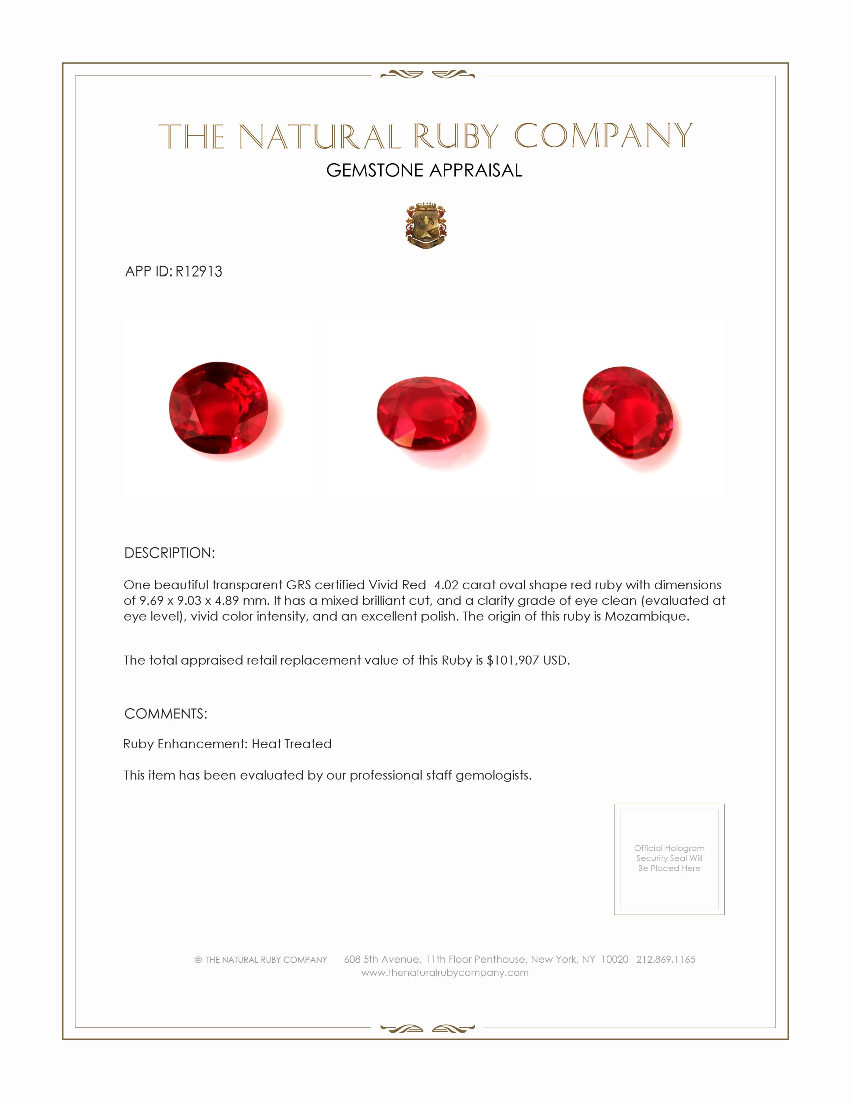 4.02 Ct. Ruby from Mozambique