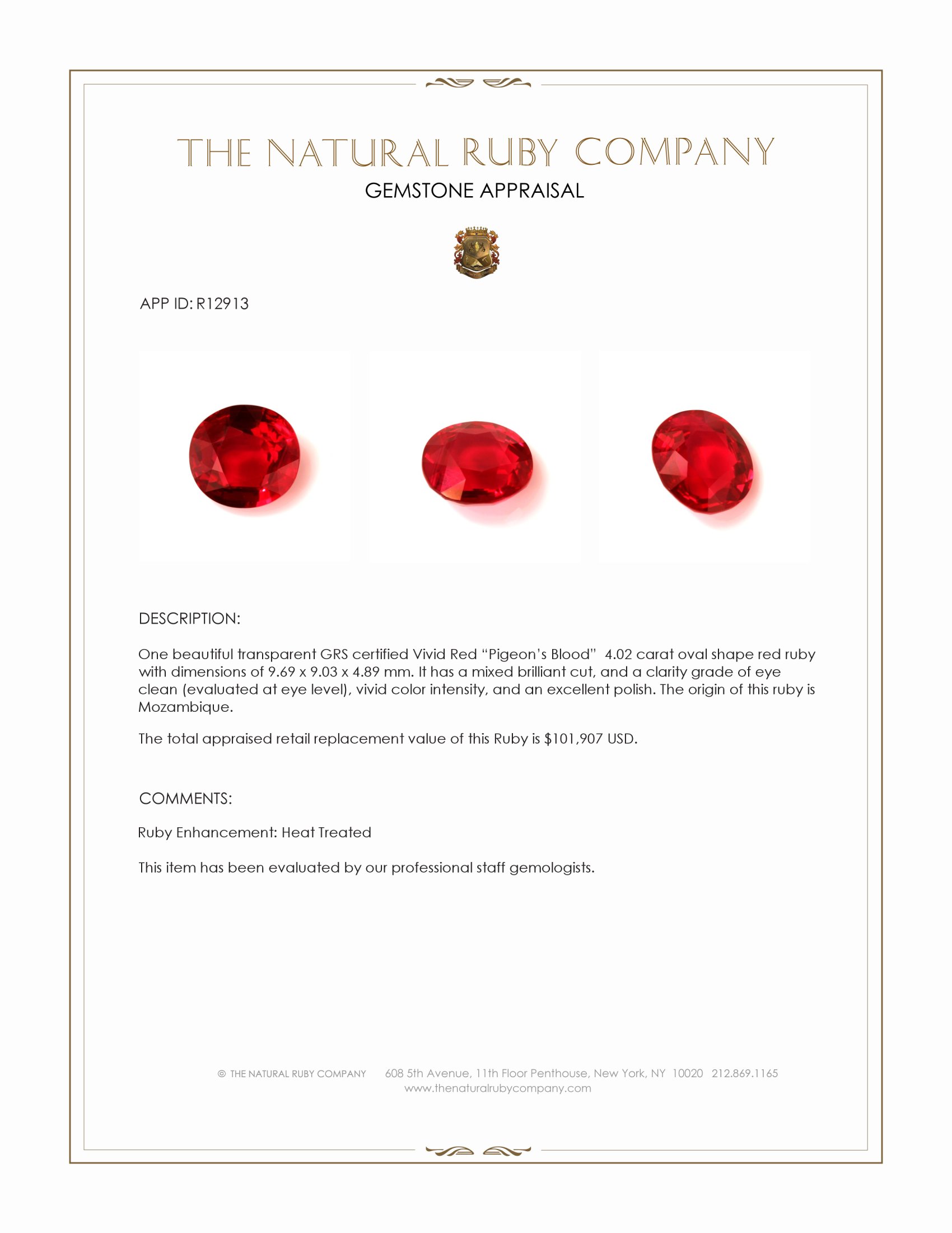 4.02 Ct. Ruby from Mozambique
